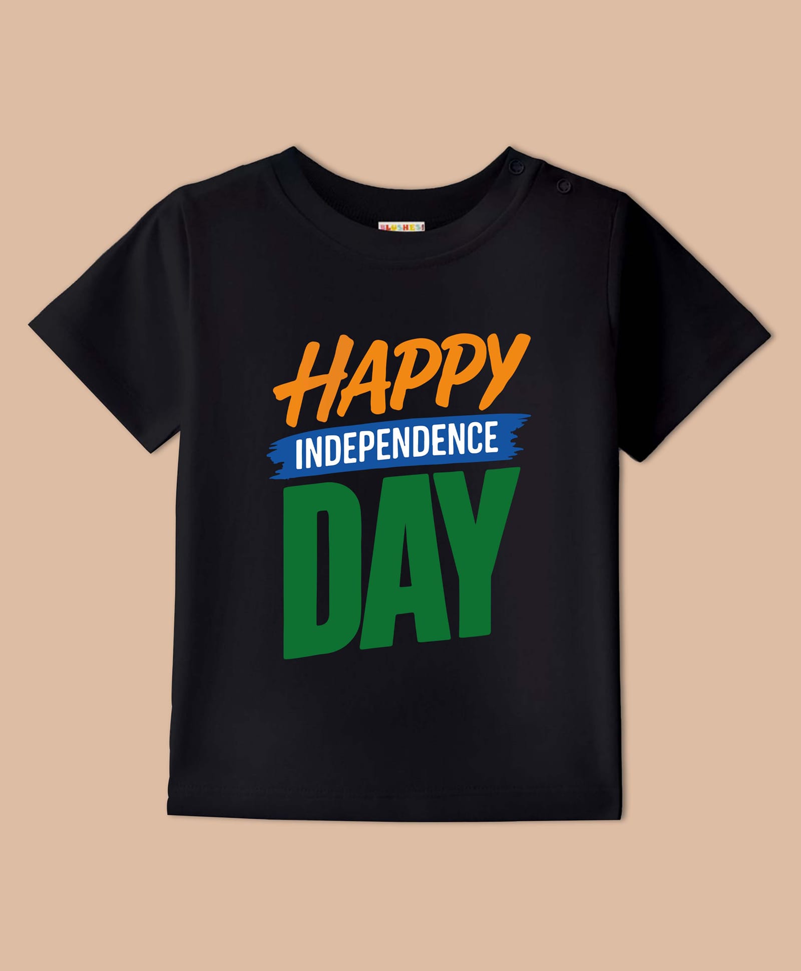 BLUSHES 100% Cotton Knit Independence Day Theme Half Sleeves Happy Independence Day Text Printed Tee - Black-picture-44