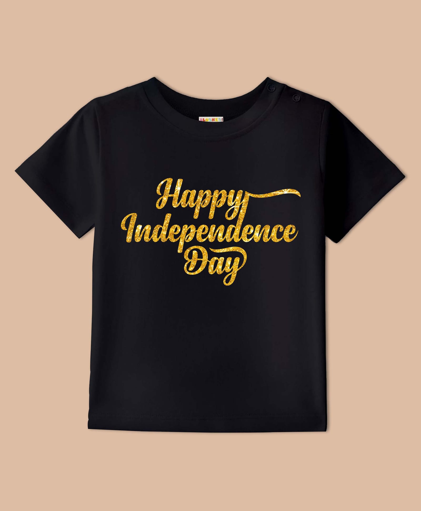 BLUSHES 100% Cotton Knit Independence Day Theme Half Sleeves Happy Independence Day Text Printed Tee - Black-picture-11