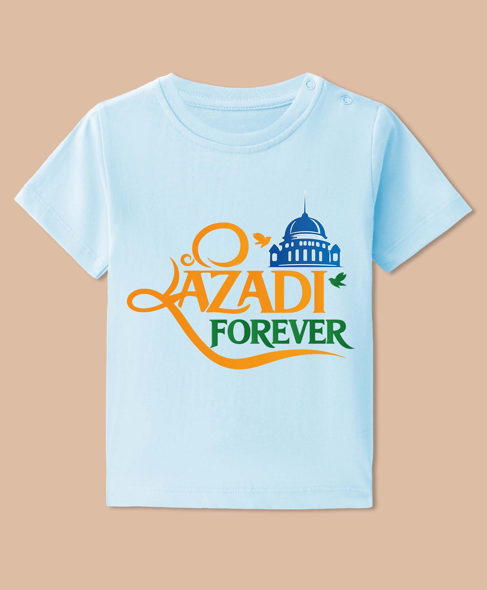 BLUSHES 100% Cotton Knit Independence Theme Half Sleeves Azadi Forever Text Printed Tee - Aqua Blue-image-39