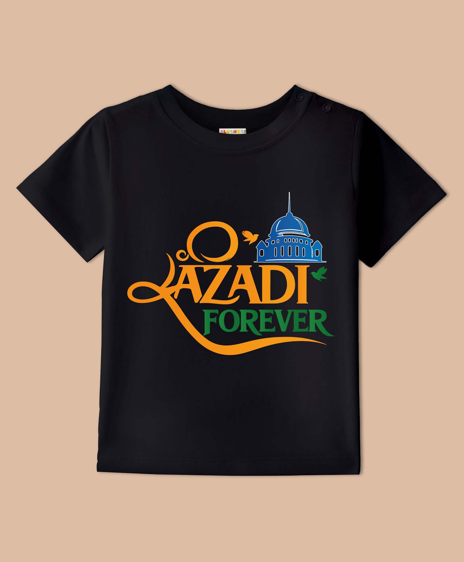 BLUSHES 100% Cotton Knit Independence Day Theme Half Sleeves Azadi Forever Text Printed Tee - Black-picture-25