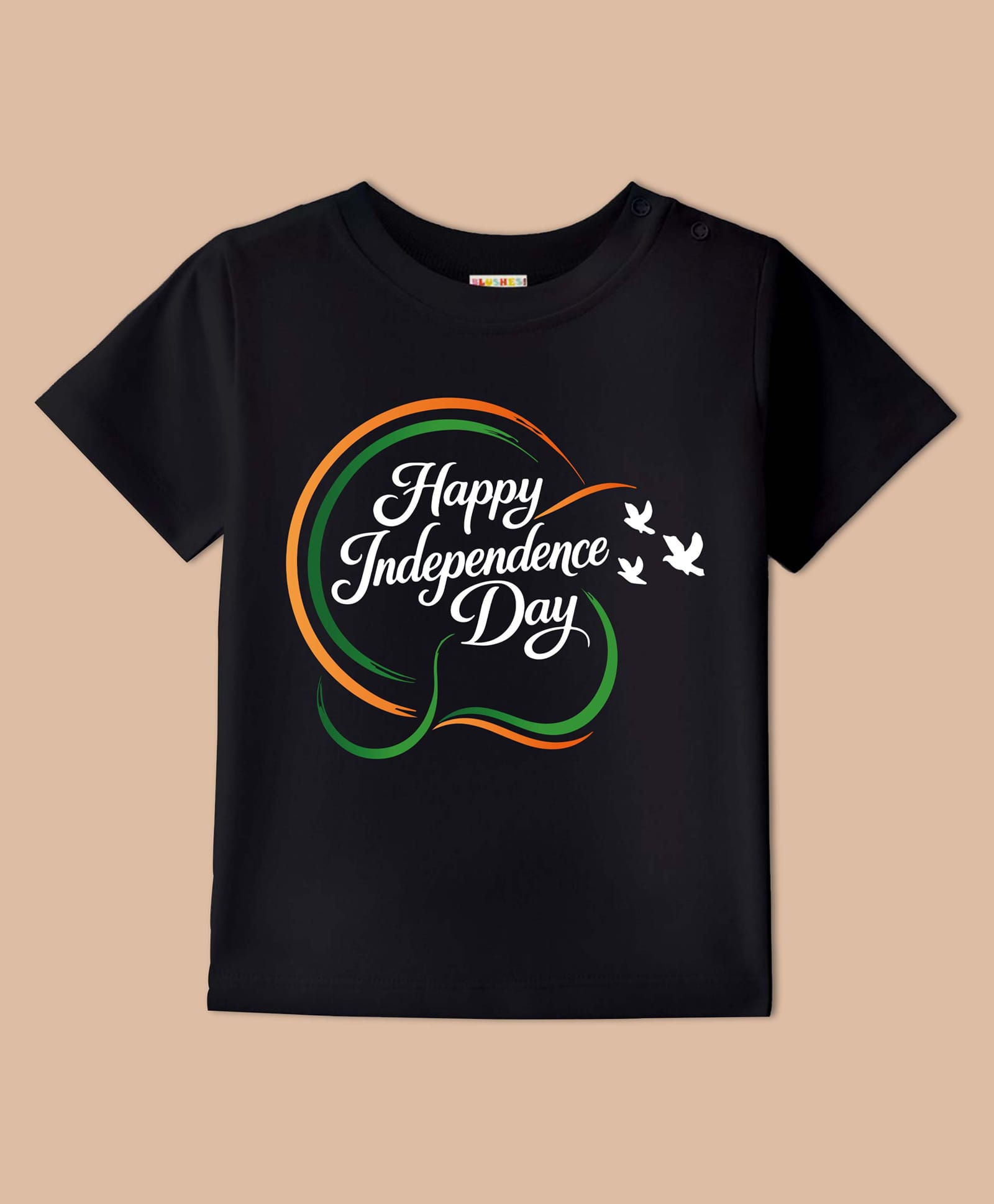 BLUSHES 100% Cotton Knit Independence Day Theme Half Sleeves Happy Independence Day Text Printed Tee - Black-picture-28