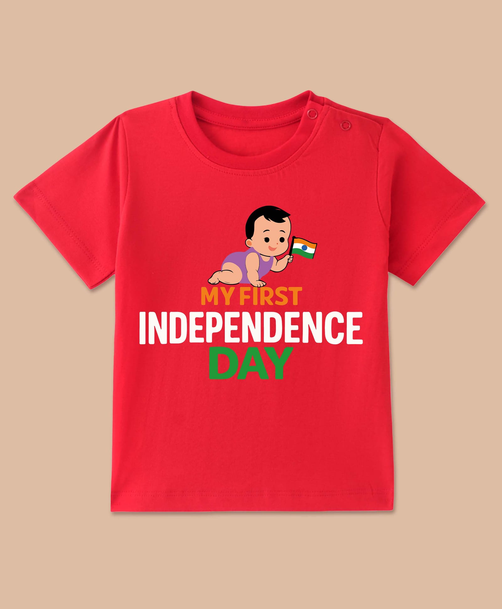 BLUSHES 100% Cotton Knit Independence Day Theme Half Sleeves My First Independence Day Text Printed Tee - Red-picture-21