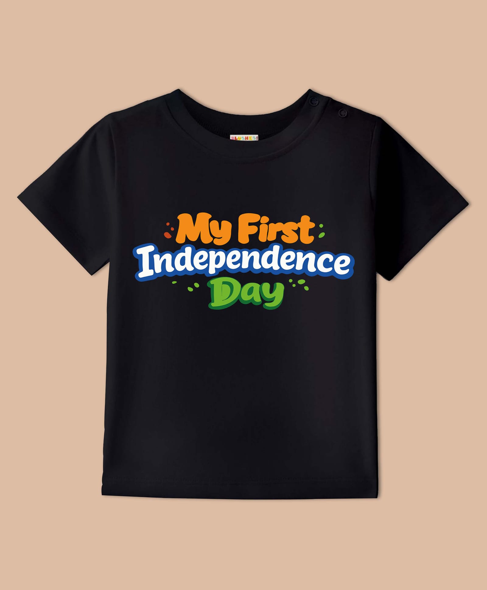 BLUSHES 100% Cotton Knit Independence Day Theme Half Sleeves My First Independence Day Text Printed Tee - Black-picture-7