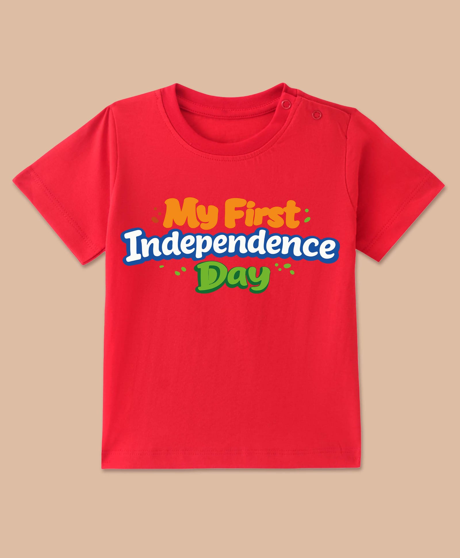 BLUSHES 100% Cotton Knit Independence Day Theme Half Sleeves My First Independence Day Text Printed Tee - Red-picture-25