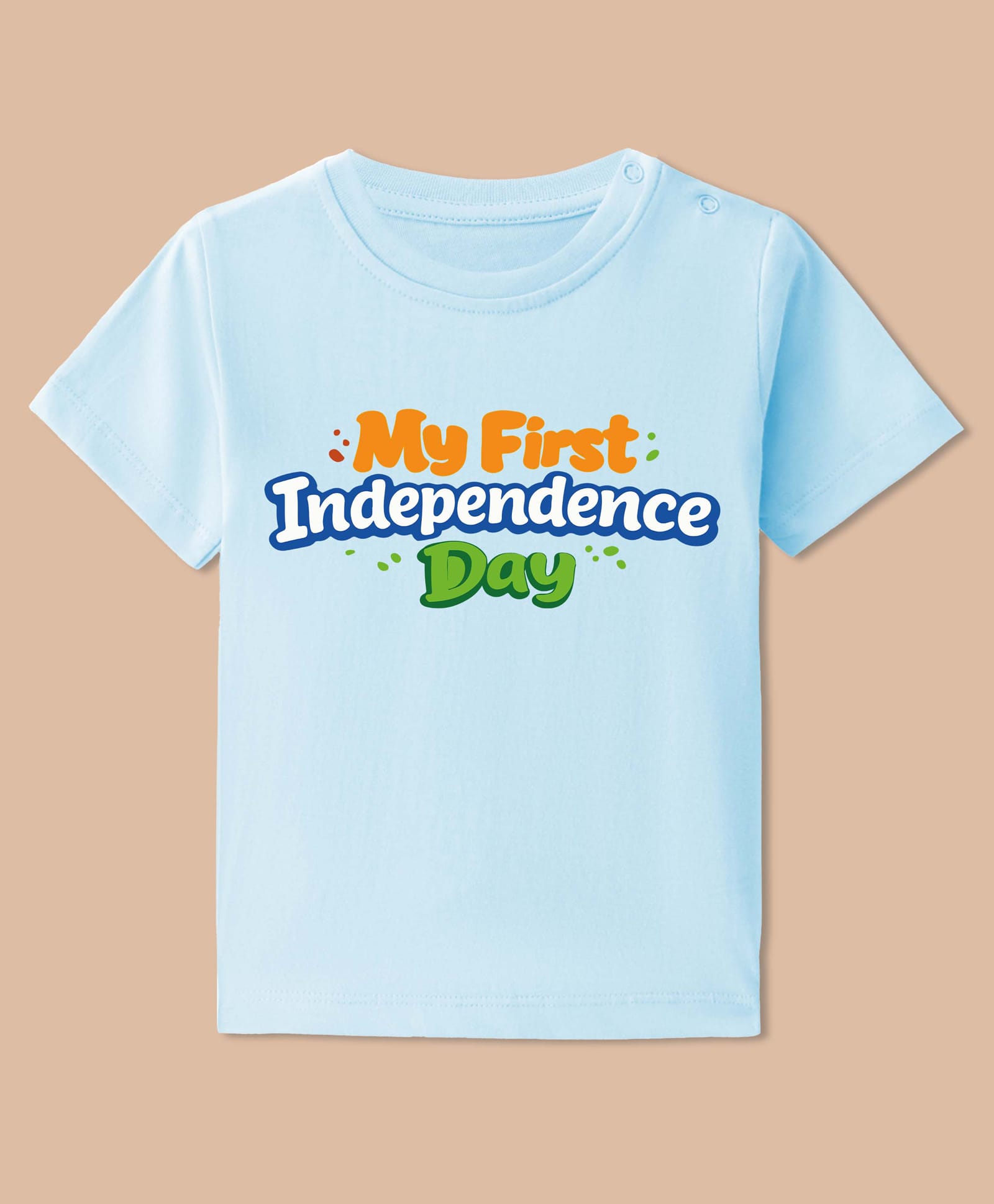 BLUSHES 100% Cotton Knit Independence Day Theme Half Sleeves My First Independence Day Text Printed Tee - Aqua Blue-picture-37