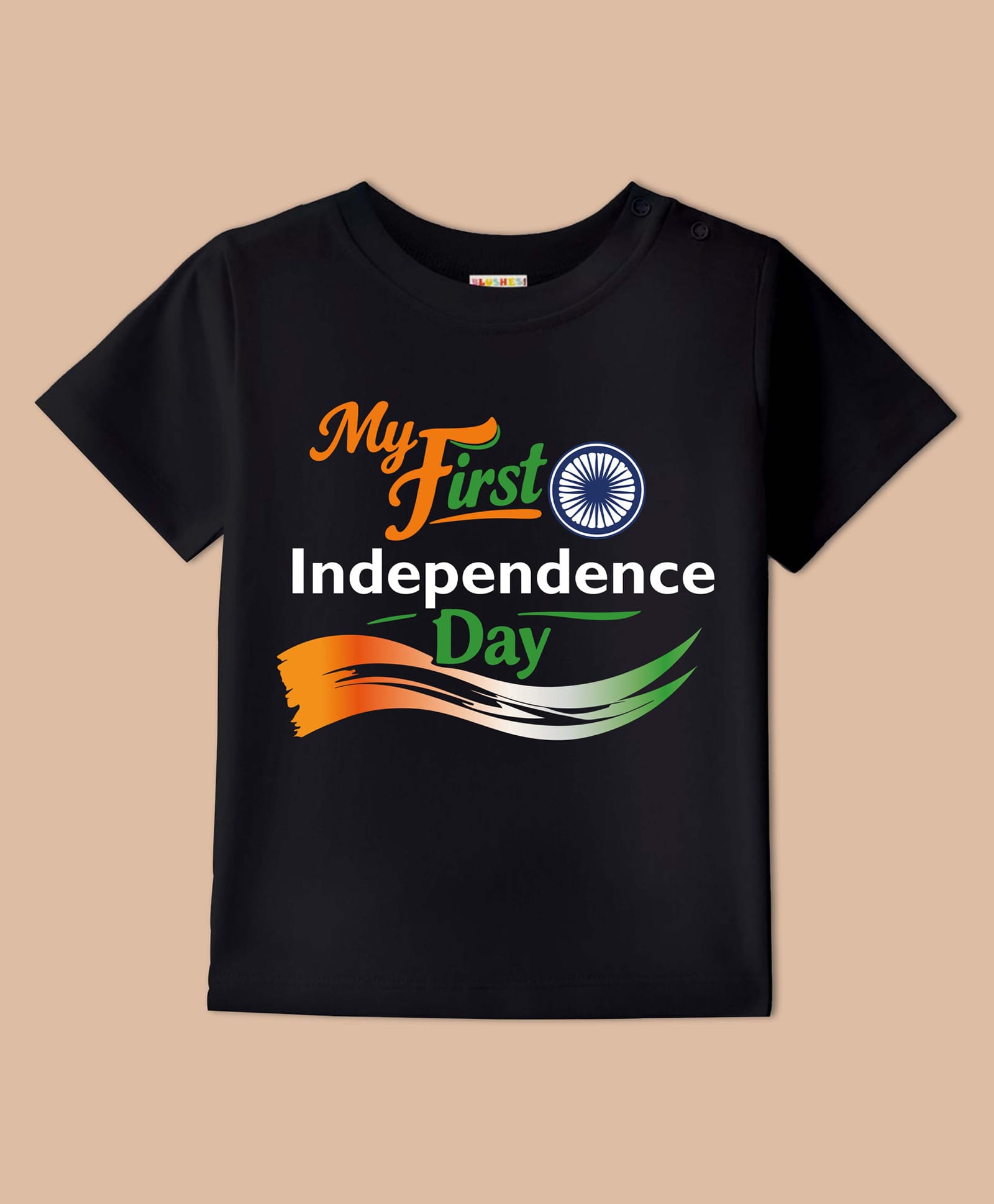 BLUSHES 100% Cotton Knit Independence Day Theme Half Sleeves My First Independence Day Text Printed Tee - Black-picture-31