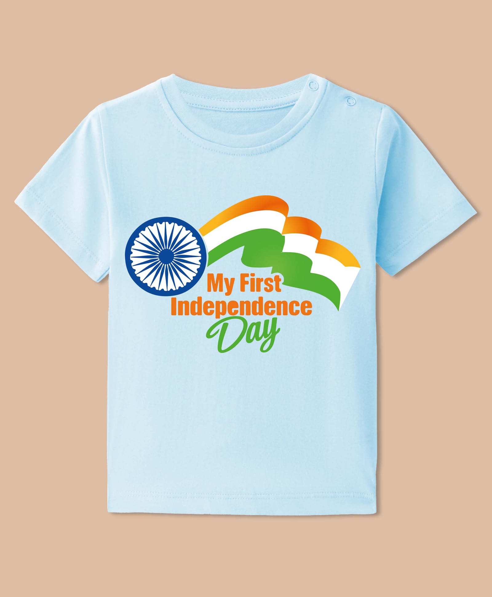 BLUSHES 100% Cotton Knit Independence Day Theme Half Sleeves My First Independence Day Text Printed Tee - Aqua Blue-picture-20