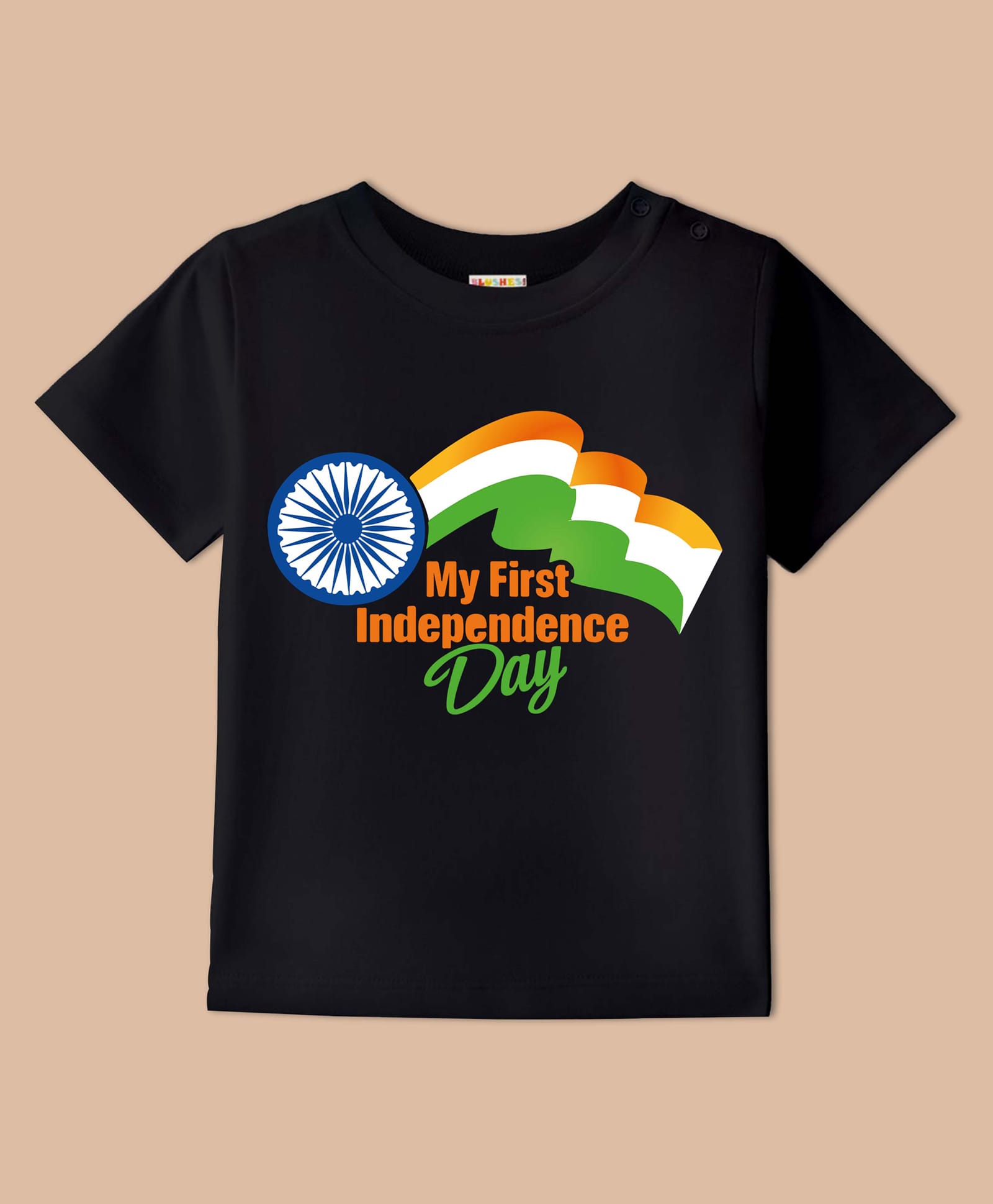 BLUSHES 100% Cotton Knit Independence Day Theme Half Sleeves My First Independence Day Text Printed Tee - Black-picture-47