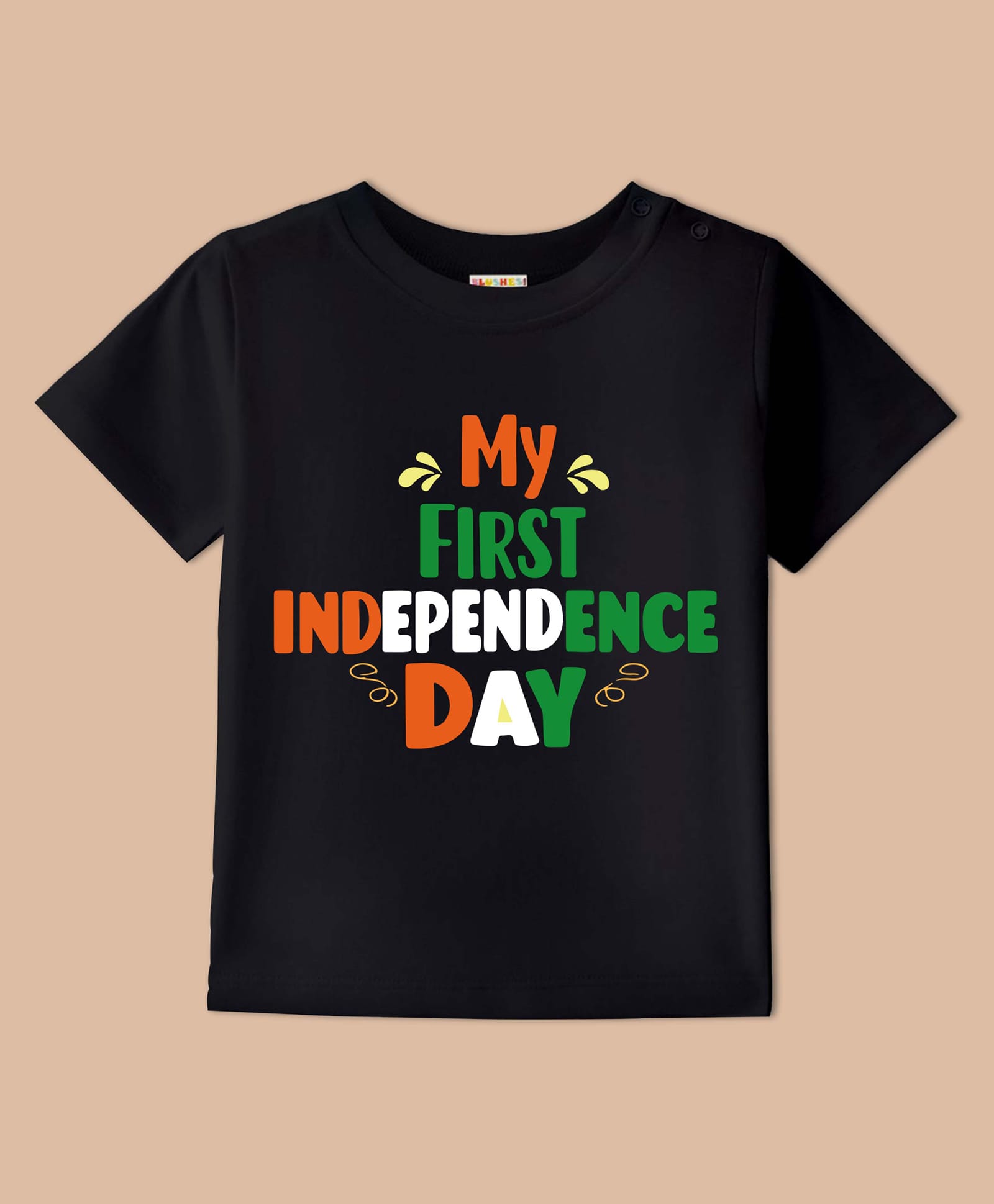 BLUSHES 100% Cotton Knit Independence Day Theme Half Sleeves My First Independence Day Text Printed Tee - Black-picture-19