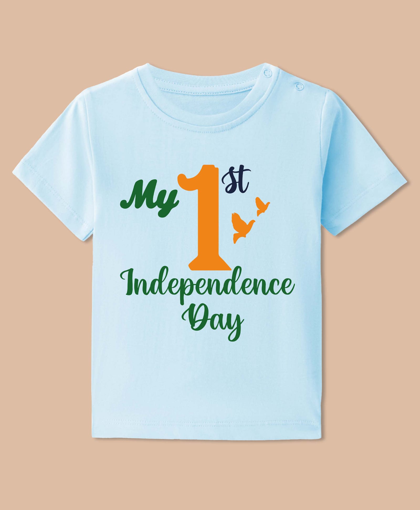 BLUSHES 100% Cotton Knit Independence Day Theme Half Sleeves My First Independence Day Text Printed Tee - Aqua Blue-picture-38