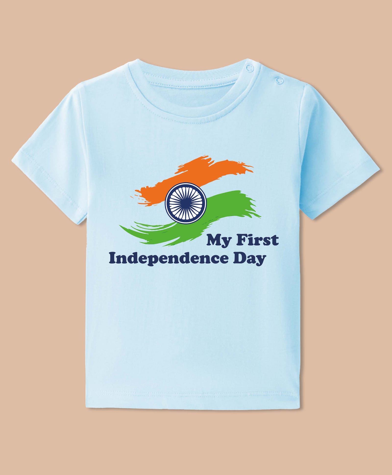 BLUSHES 100% Cotton Knit Independence Day Theme Half Sleeves My First Independence Day Text Printed Tee - Aqua Blue-picture-35