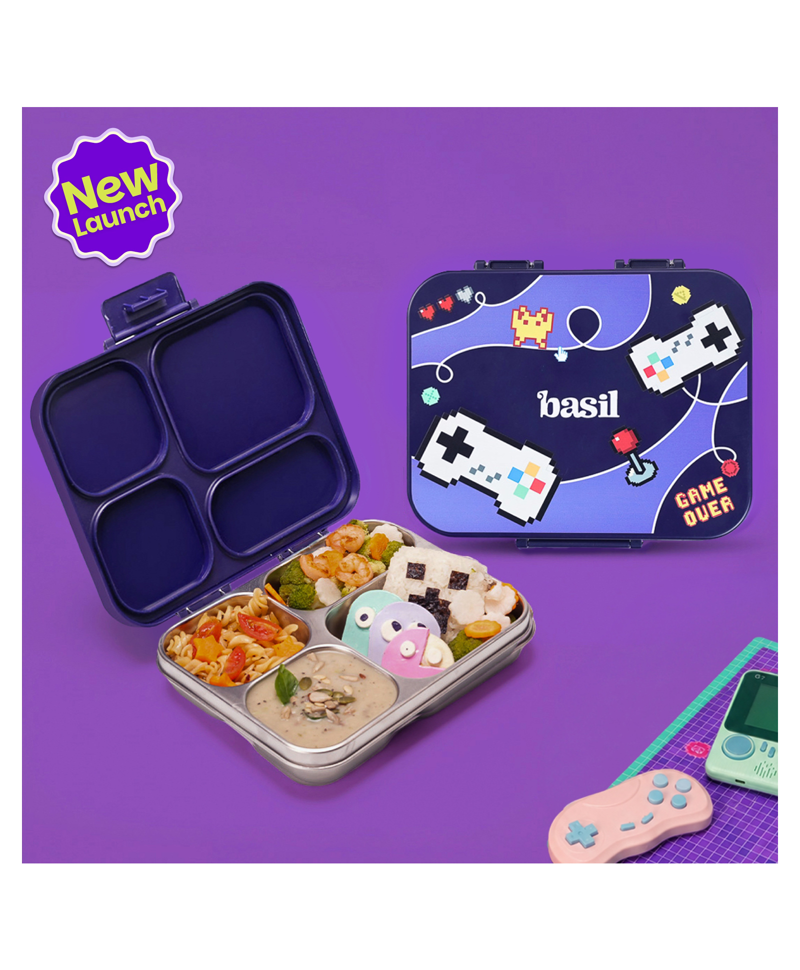 Basil Bento Ace 4C 1000ml Stainless Steel 4-Compartment Leakproof Lunch Box- Pixel Rush-picture-41