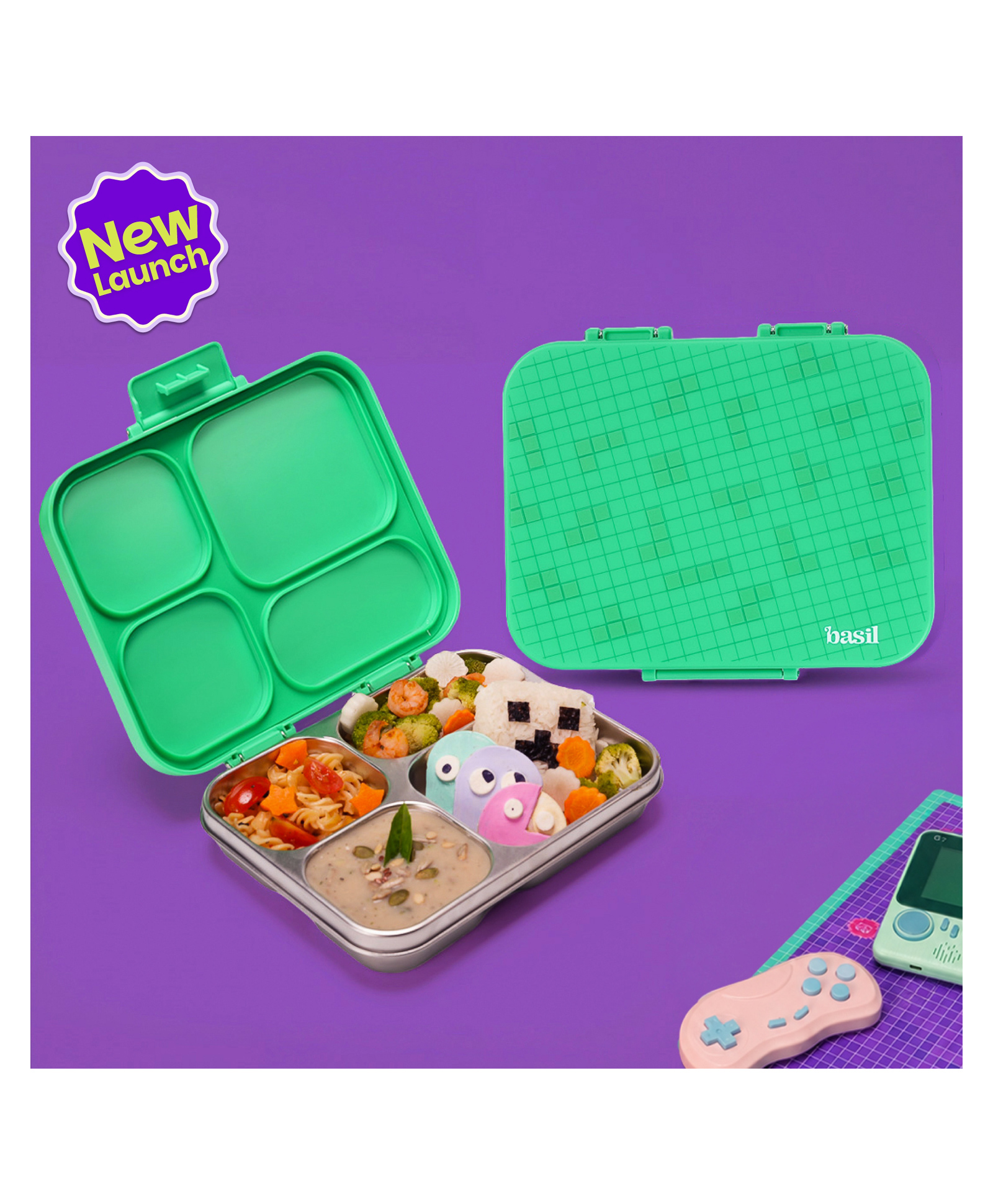 Basil Bento Ace 4C 1000ml Stainless Steel 4-Compartment Leakproof Lunch Box- Retro Stack-image-18