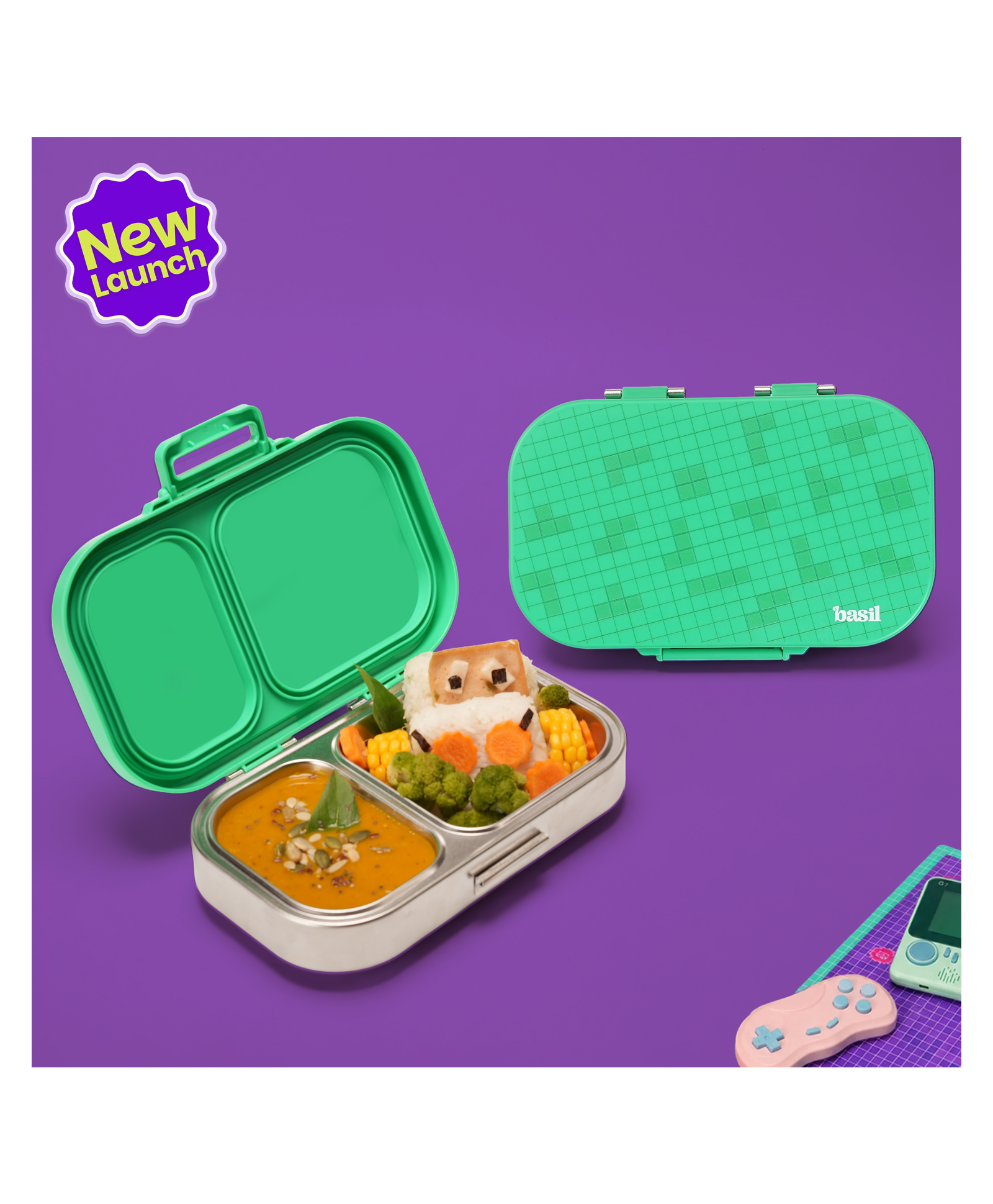 Basil Bento Ace 2C 600ml Stainless Steel 2-Compartment Leakproof Lunch Box- Retro Stack-picture-39