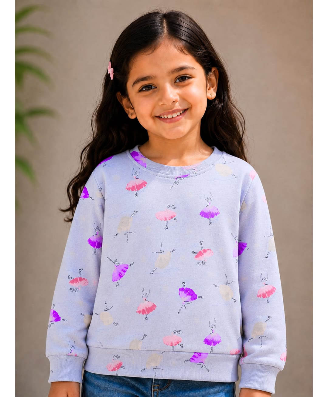Tiara Cotton Rib Knit Full Sleeves Ballerinas Printed Sweatshirt - Lilac-picture-34