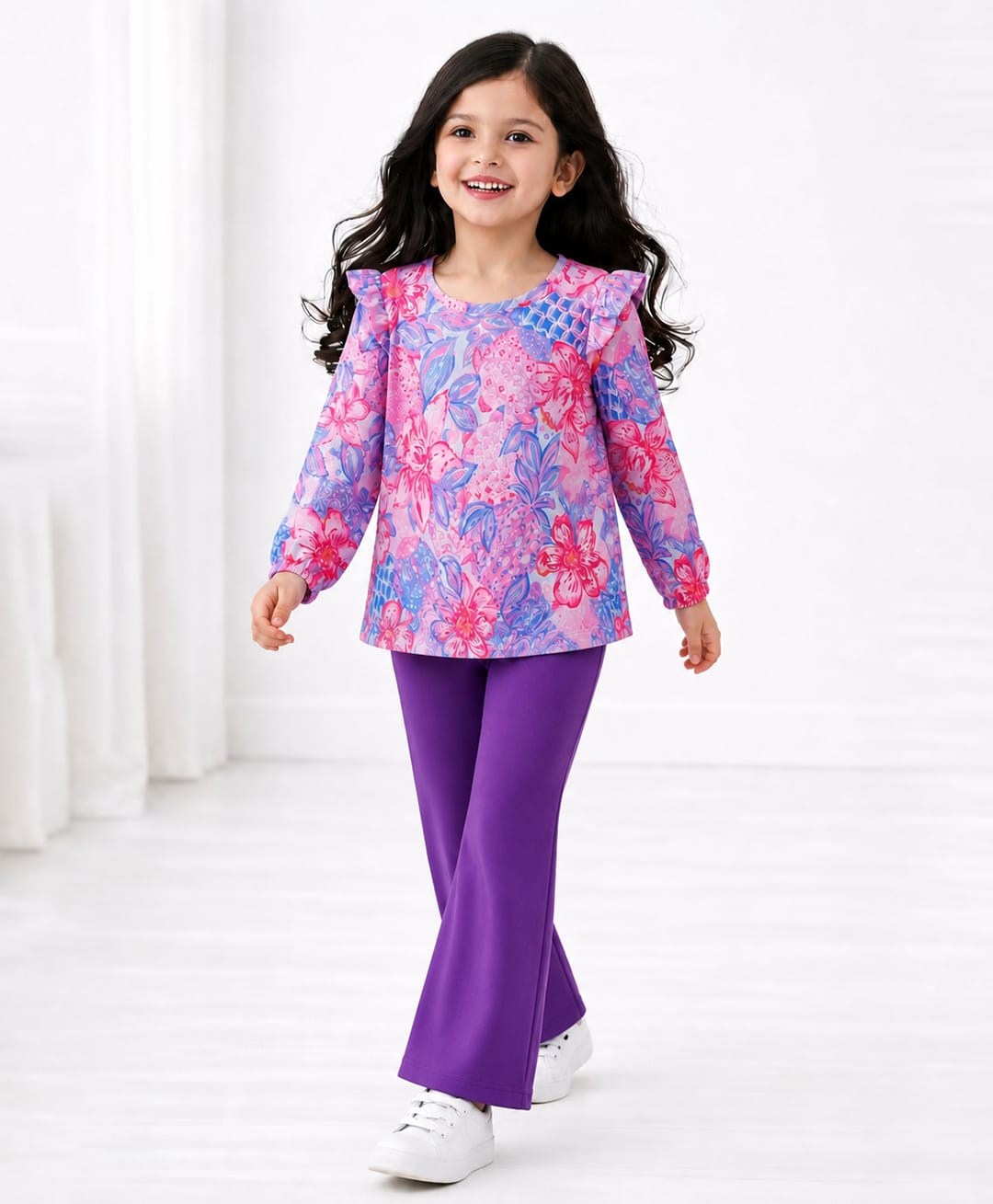 Tiara 100% Cotton Jersey Knit Full Sleeves Floral Printed Top & Pants Set - Purple-picture-47