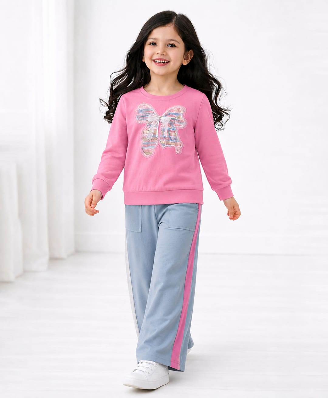 Tiara 100% Cotton Jersey Full Sleeves Bow Embroidered Top & Pants Set - Pink-picture-18