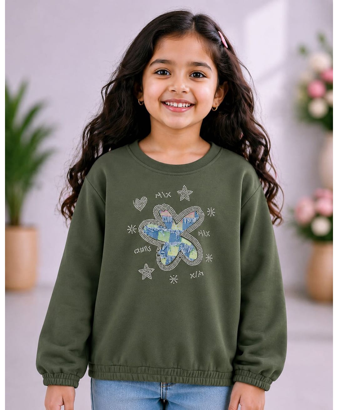 Tiara Interlock Knit Full Sleeves Floral Designed Sweatshirt - Green-picture-23