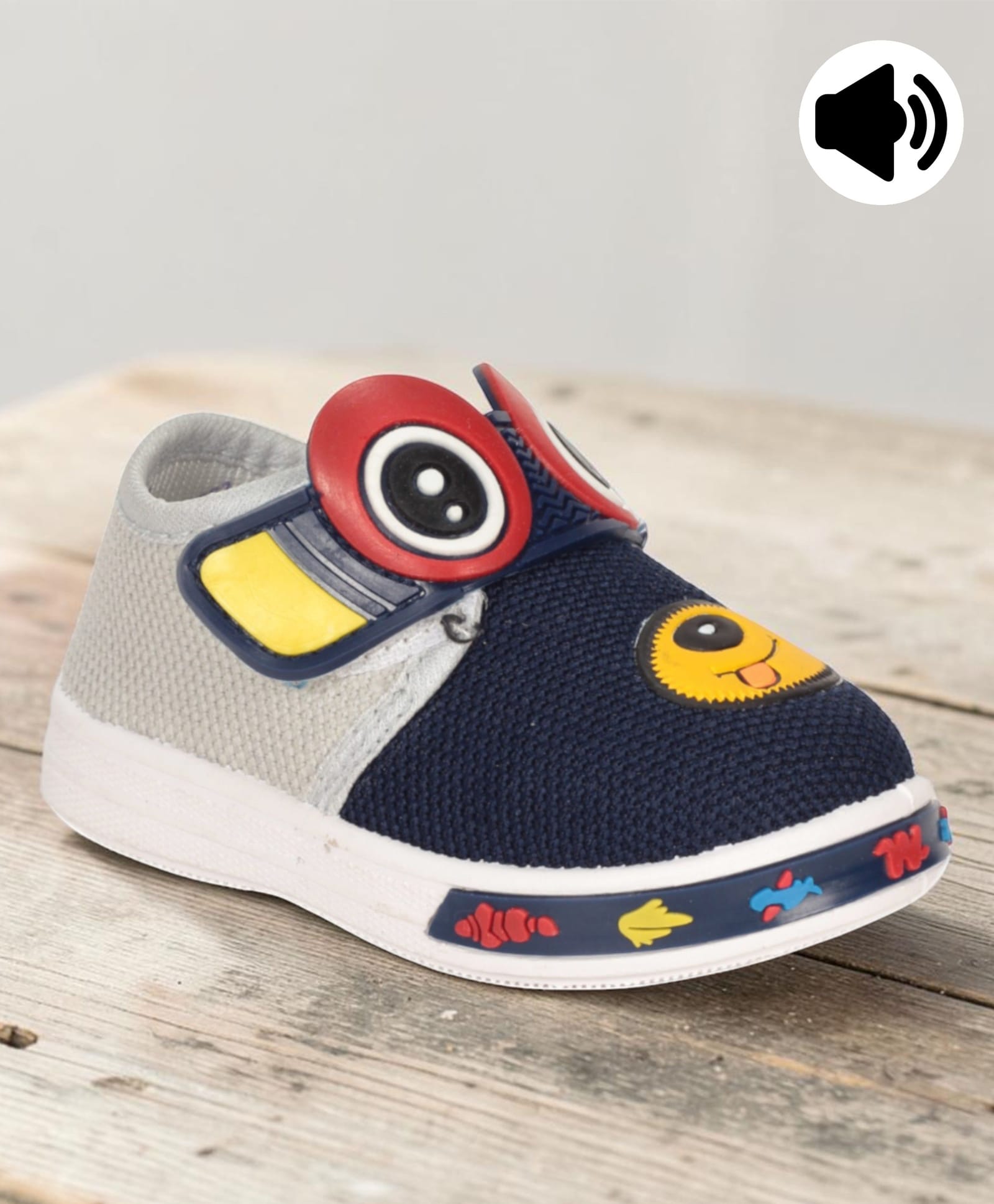 Lil Lollipop Cartoon Eyes Applique Detailed Velcro Closure Musical Shoes - Navy Blue-image-38