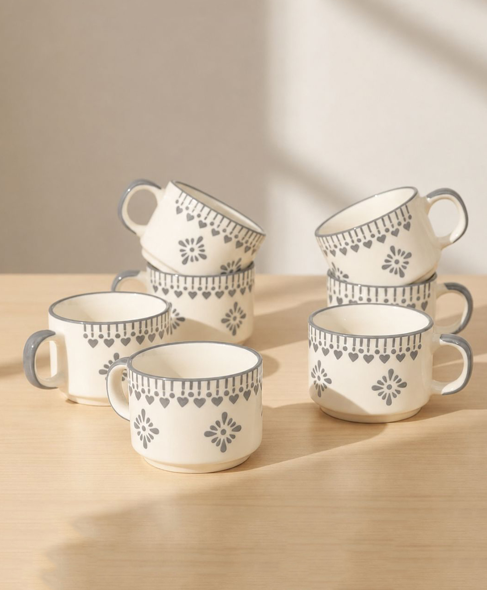 duli Elegant Ceramic Cup Heart Floral Design Coffee Mug for Tea Milk Hot Drinks Stylish Home Kitchen Use Daily Utility Mug (pack of 6)-picture-14