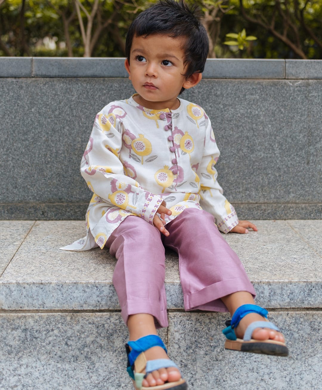 DULAAR Chanderi Woven Full Sleeves Pomegranate Printed Kurta & Pyjama Set - Purple-picture-41