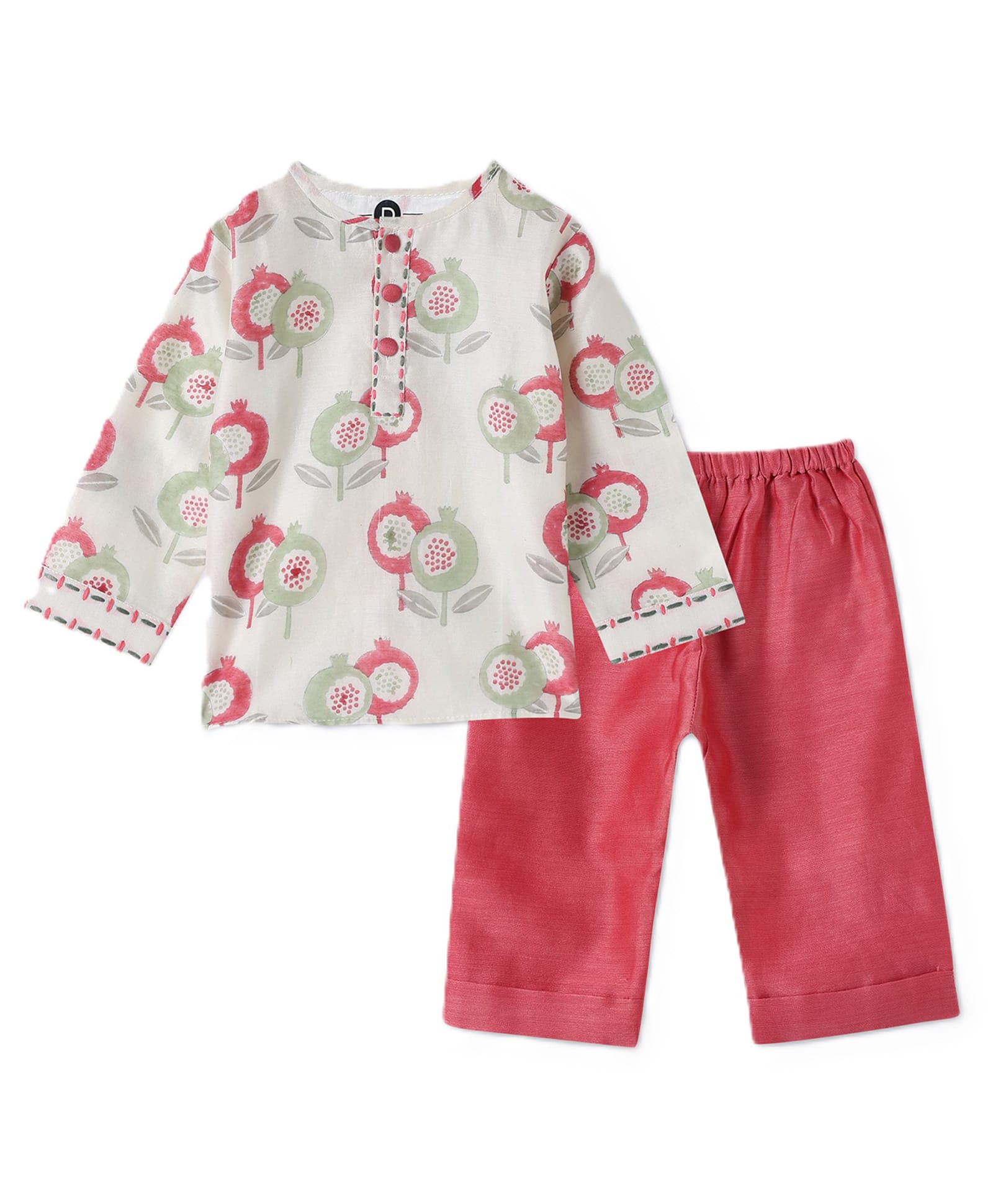 DULAAR Chanderi Woven Full Sleeves Pomegranate Printed Kurti & Pants Set - Red-picture-17