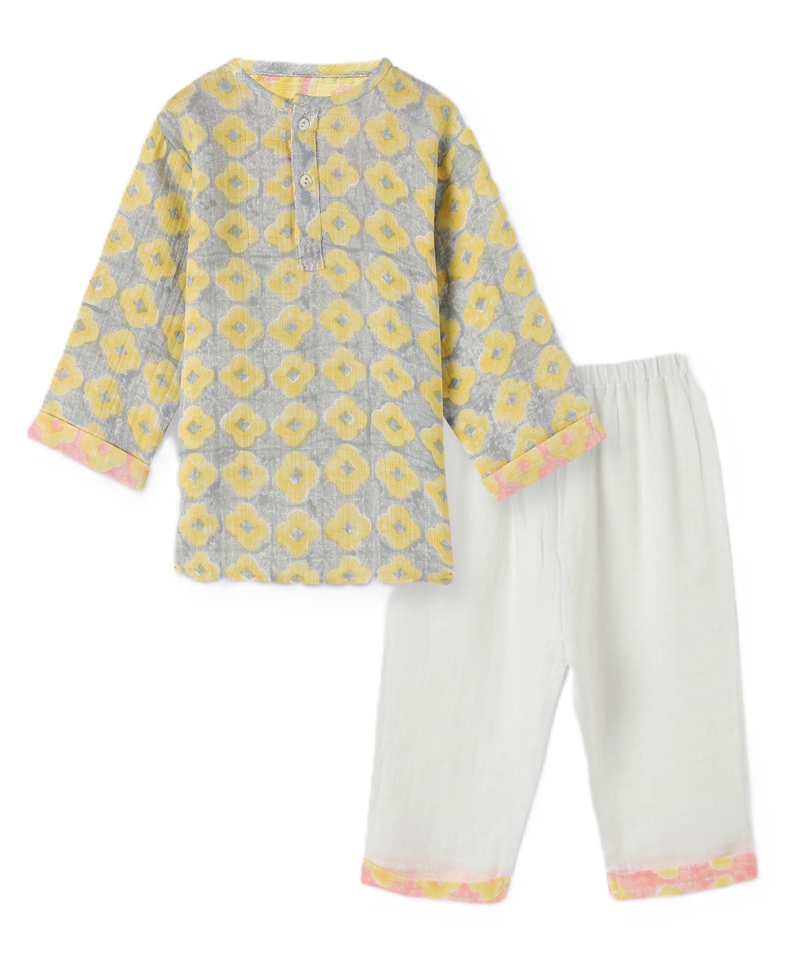 DULAAR Chanderi Woven Full Sleeves Abstract Motifs Printed Kurta & Pyjama Set - Grey-image-34