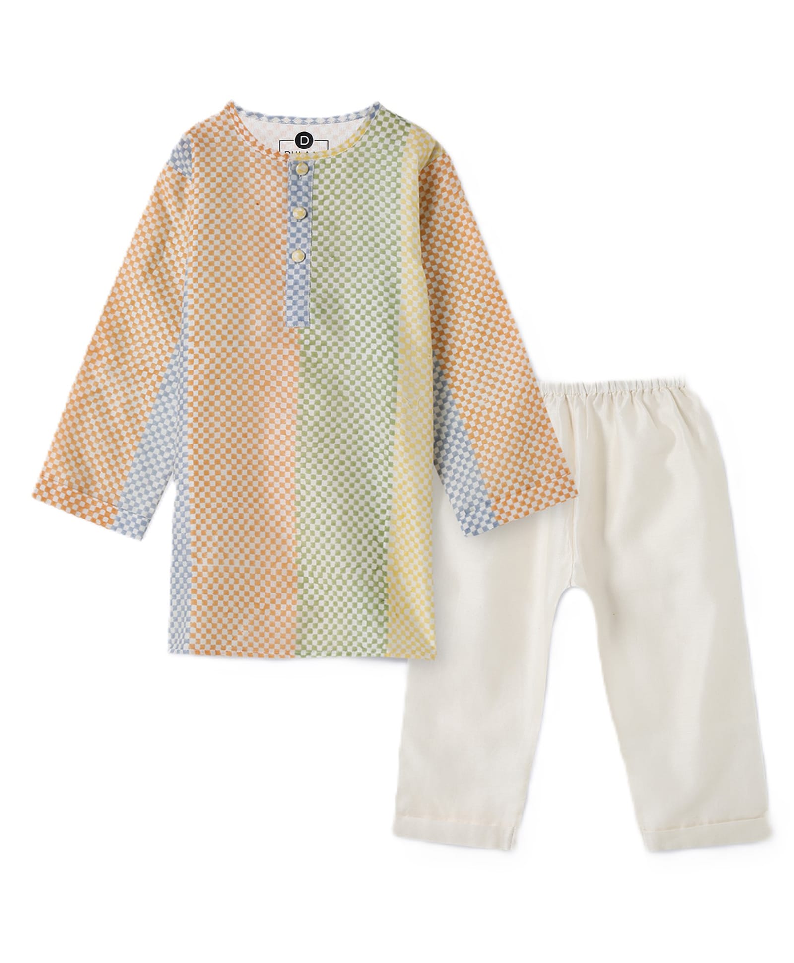 DULAAR Chanderi Woven Full Sleeves Checked Kurta & Pyjama Set - Multi Colour-picture-25
