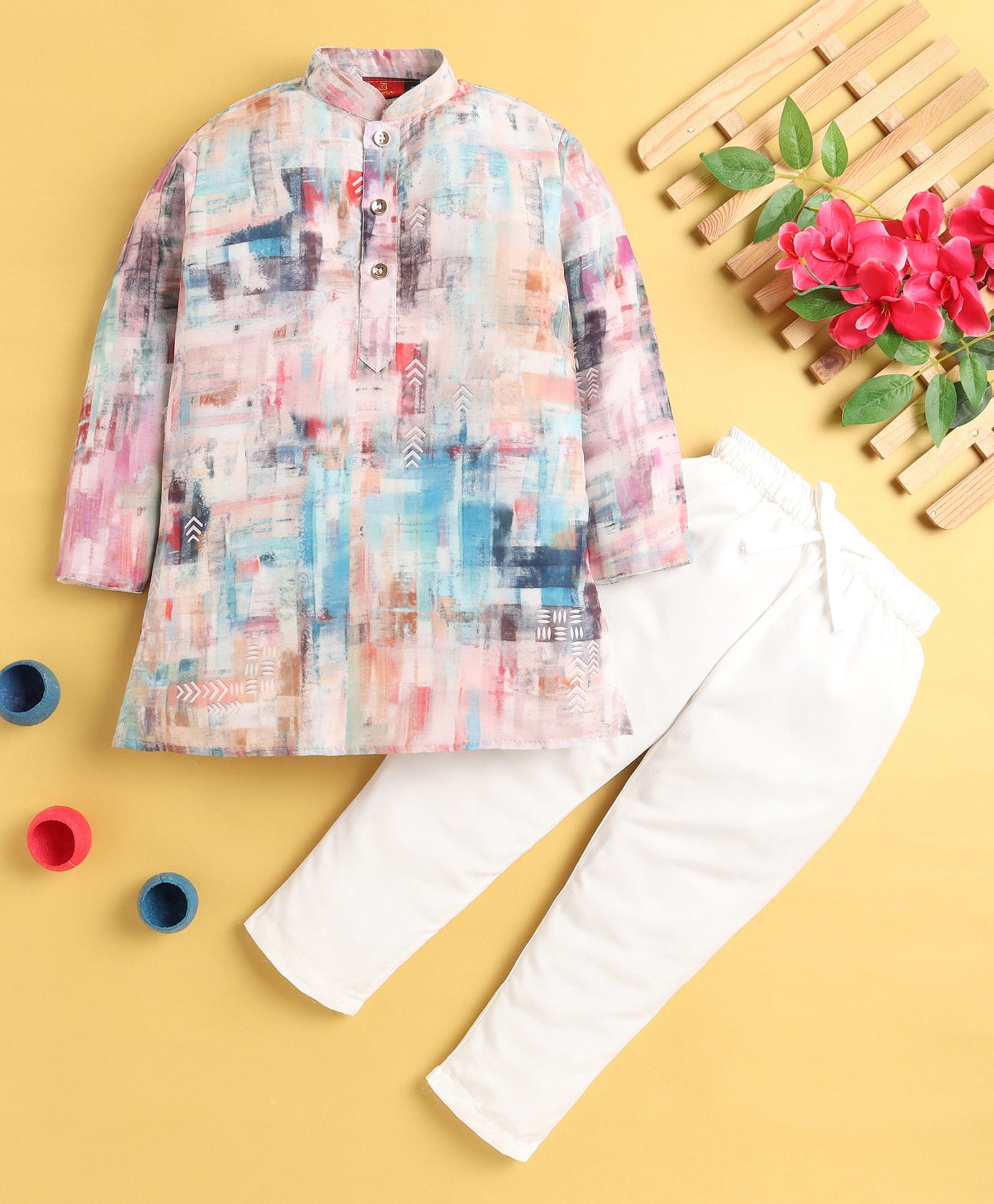 Jeet Ethnics Cotton Blend Knit Full Sleeves Abstract Printed Kurta Pyjama Set - White-image-42