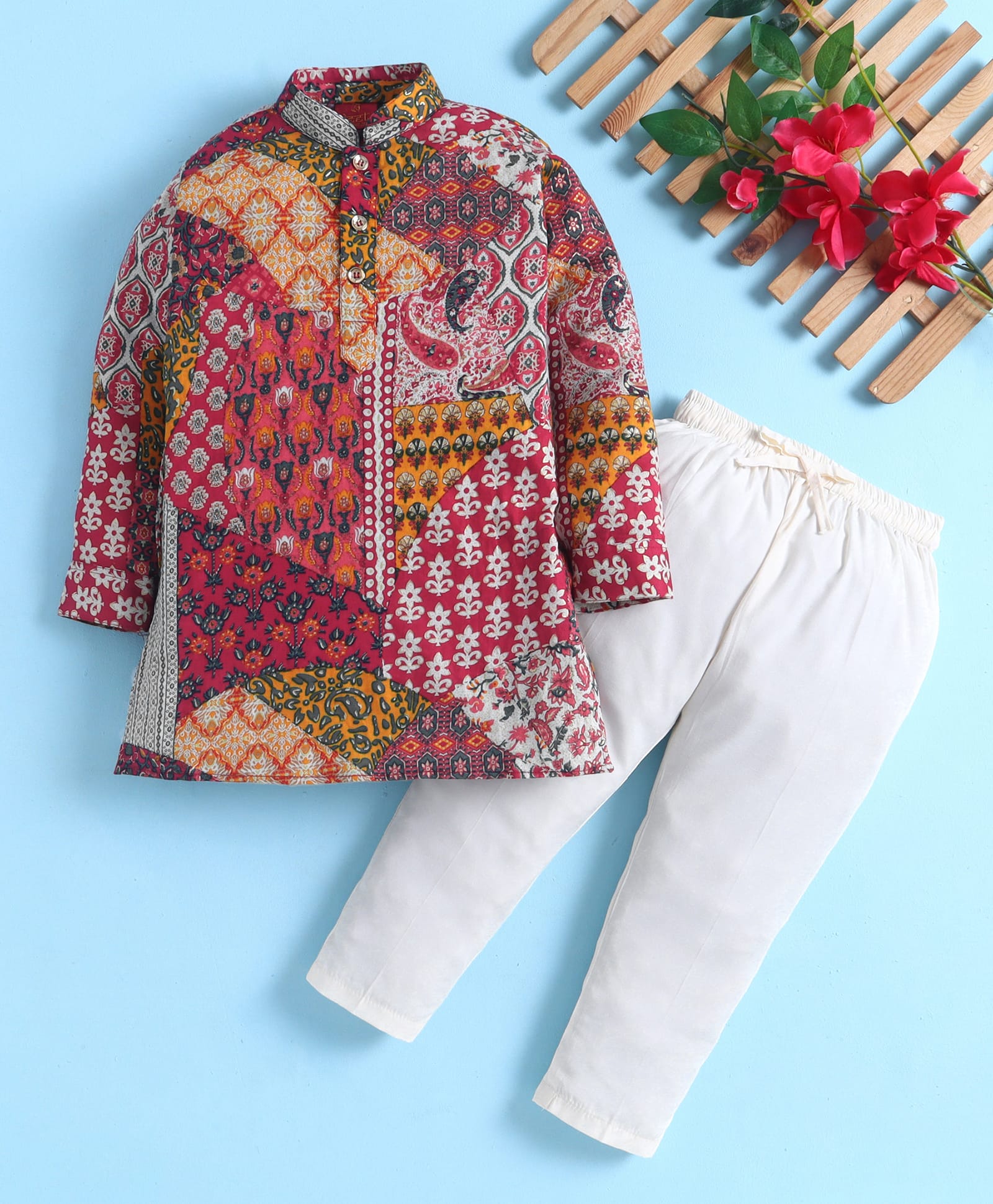 Jeet Ethnics Cotton Blend Knit Full Sleeves Paisley Printed Kurta & Pyjama Set - Maroon-picture-18