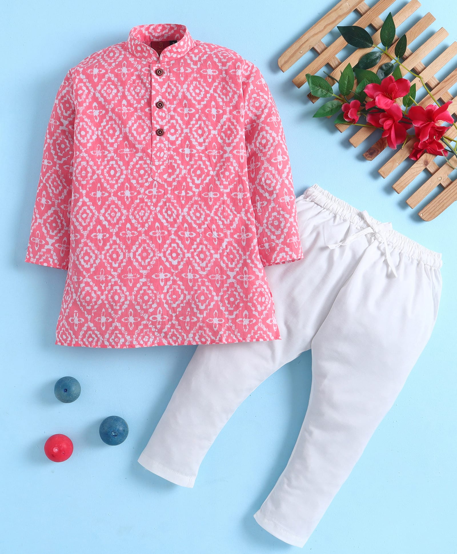 Jeet Ethnics Cotton Blend Knit Full Sleeves Floral Printed Kurta & Pyjama Set - Pink-picture-23