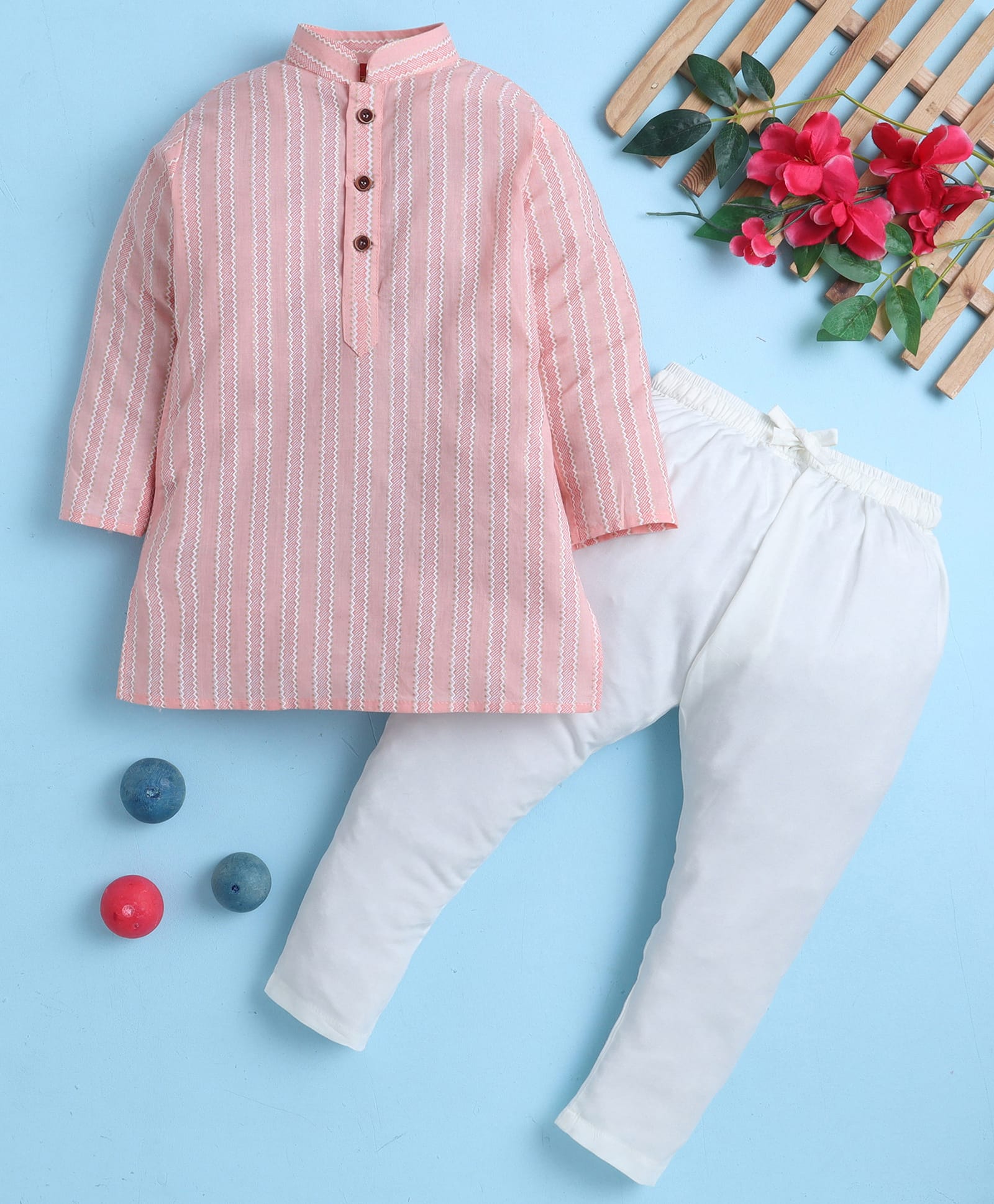 Jeet Ethnics Cotton Blend Knit Full Sleeves Chevron Printed Kurta & Pyjama Set - Pink-picture-39