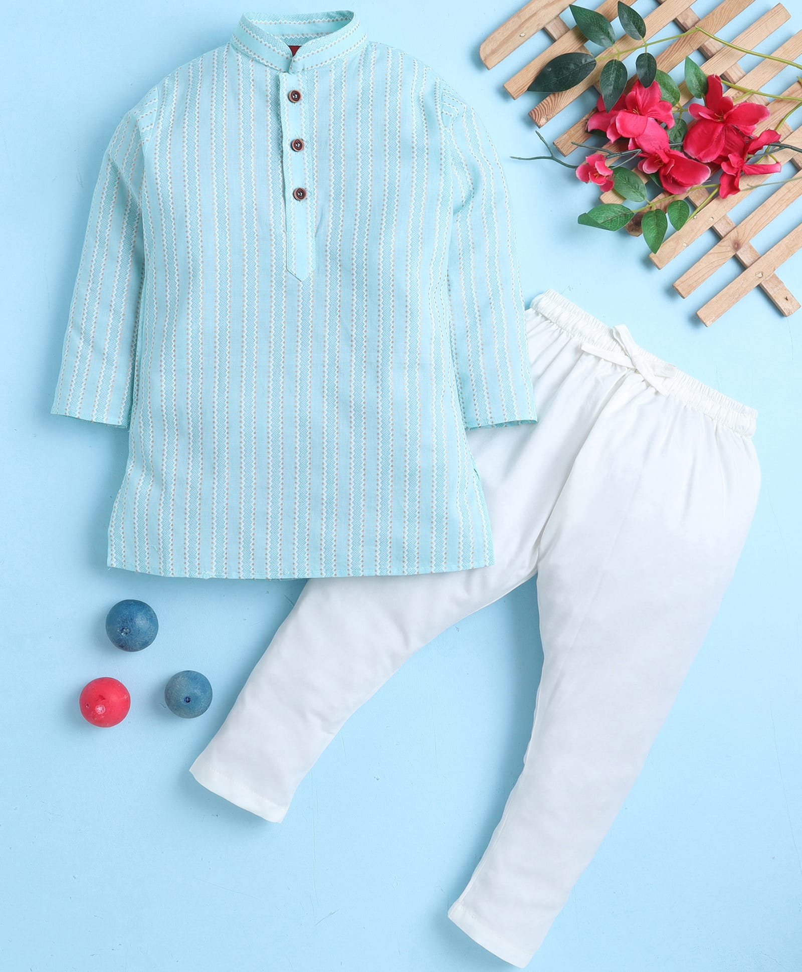 Jeet Ethnics Cotton Blend Knit Full Sleeves Chevron Printed Kurta & Pyjama Set - Sea Green-picture-25