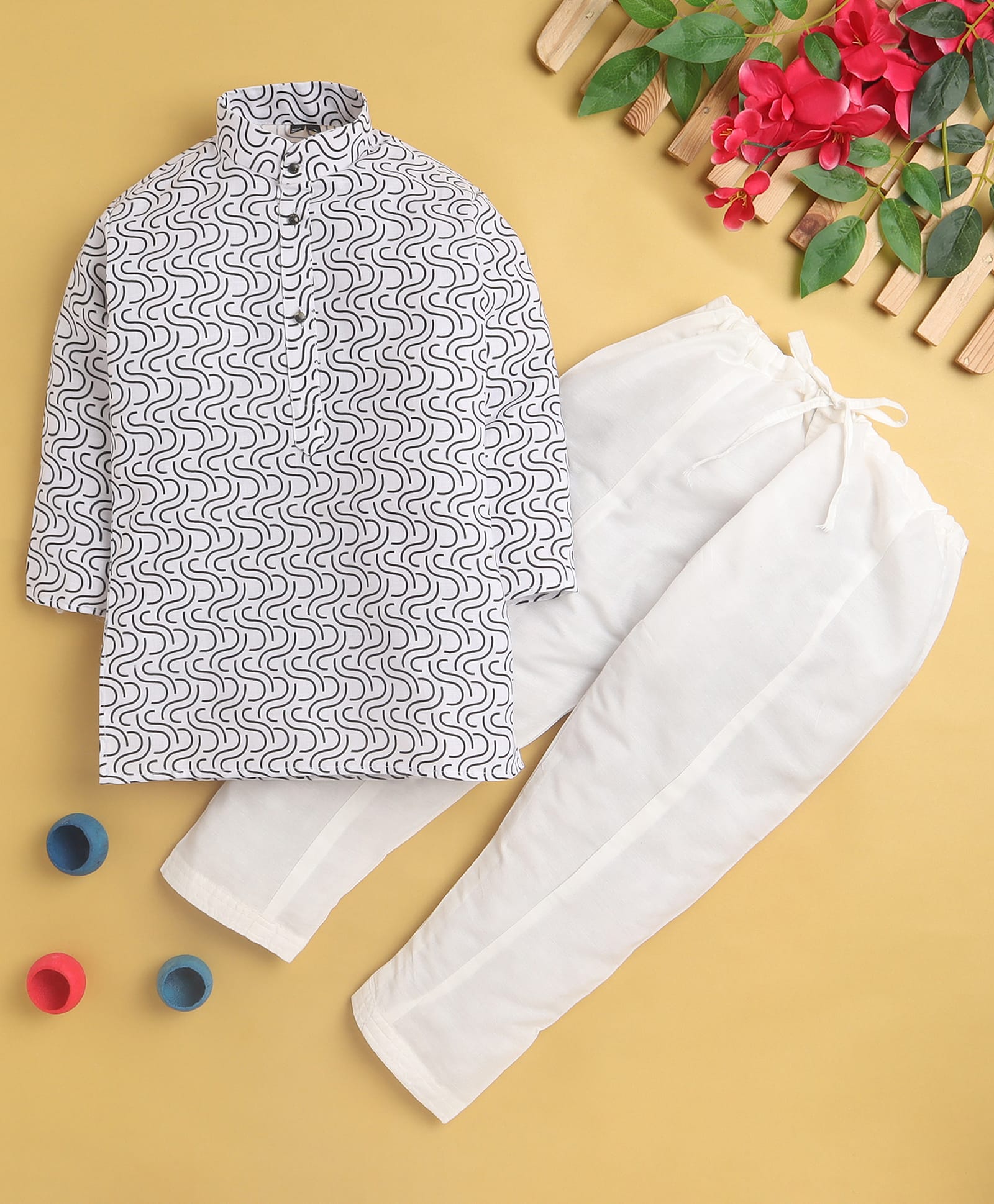 Jeet Ethnics Cotton Blend Knit Full Sleeves Abstract Printed Kurta & Pyjama Set - White-picture-24