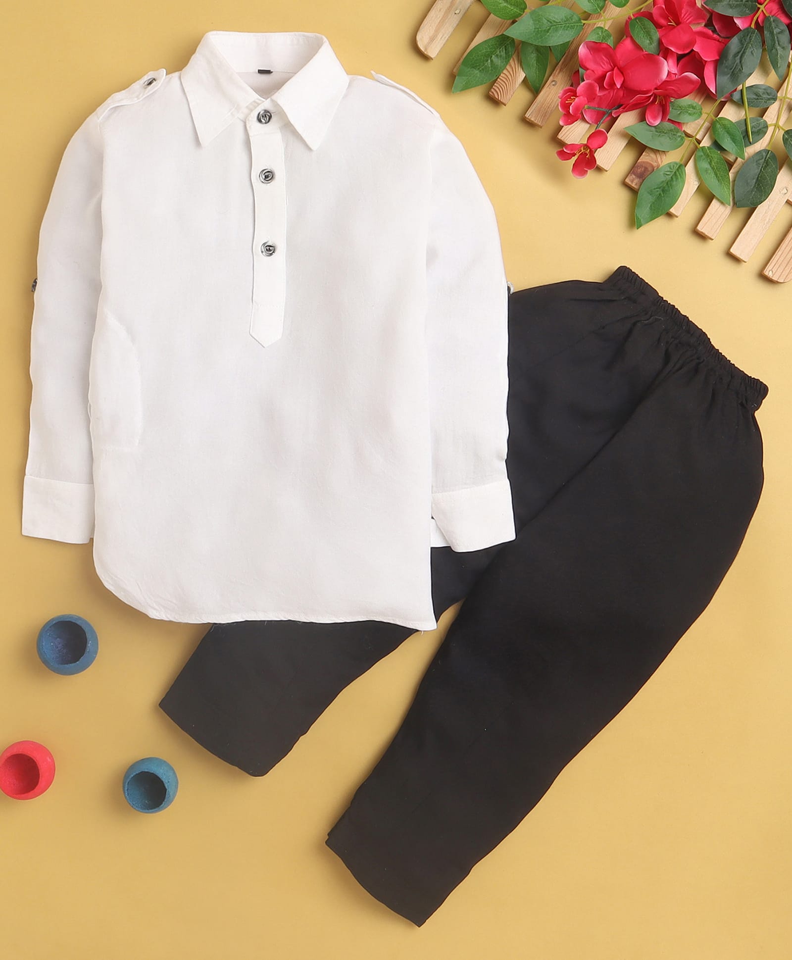 Jeet Ethnics Cotton Blend Knit Full Sleeves Solid Pathani Kurta & Pyjama Set - White-picture-14