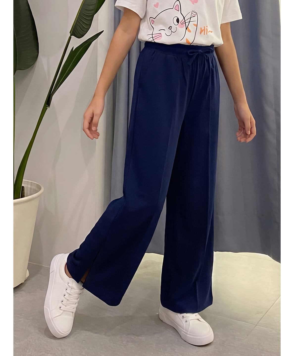 Lil Tomatoes Cotton Looper Knit Solid Pants - Navy Blue-picture-25