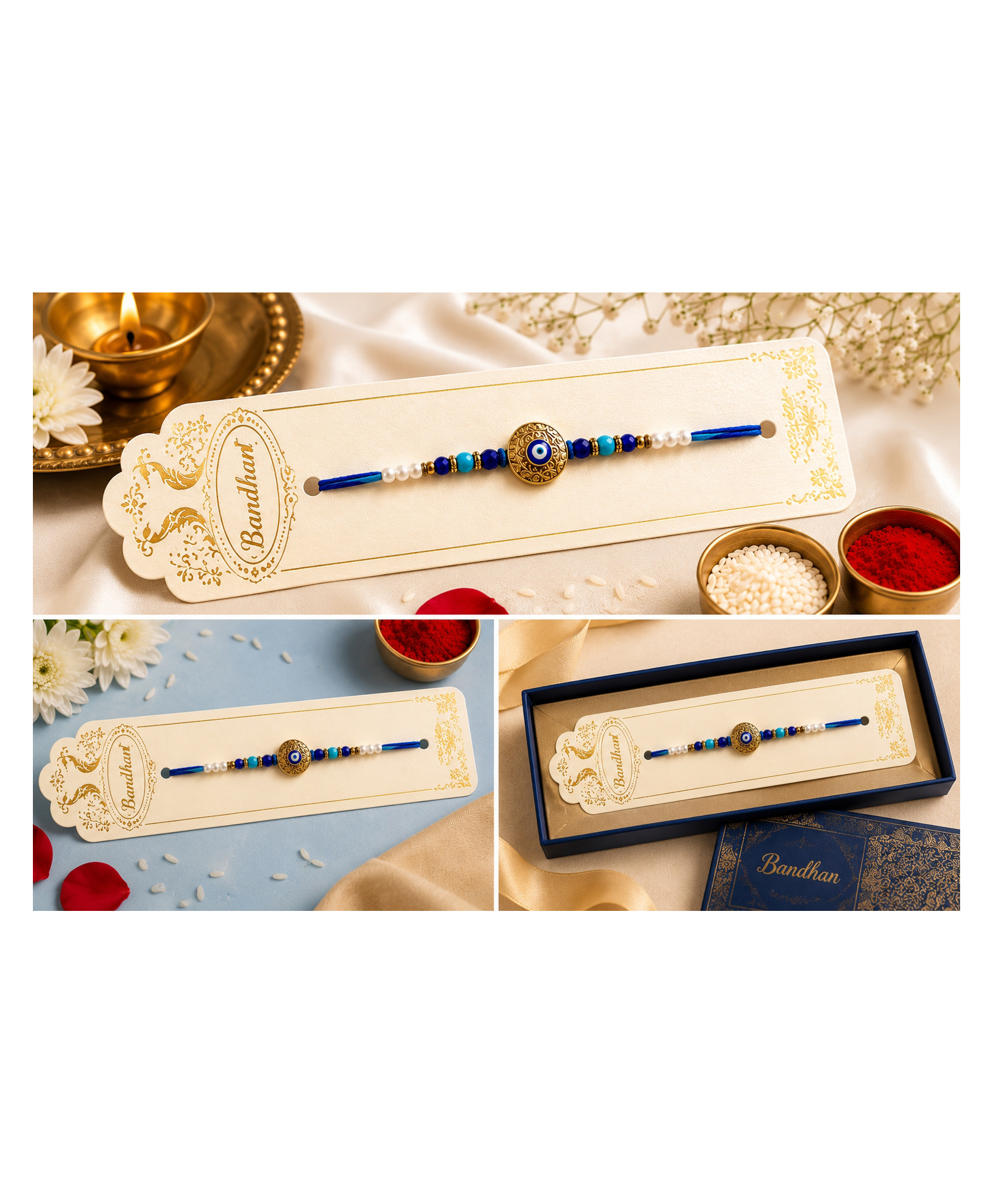 Hamza Hand Charm Rakhi - Dark Blue| Premium Beaded Artwork| Perfect for Gifting| Raksha Bandhan| Wards off Evil Eyes| for Boys & Girls-image-2