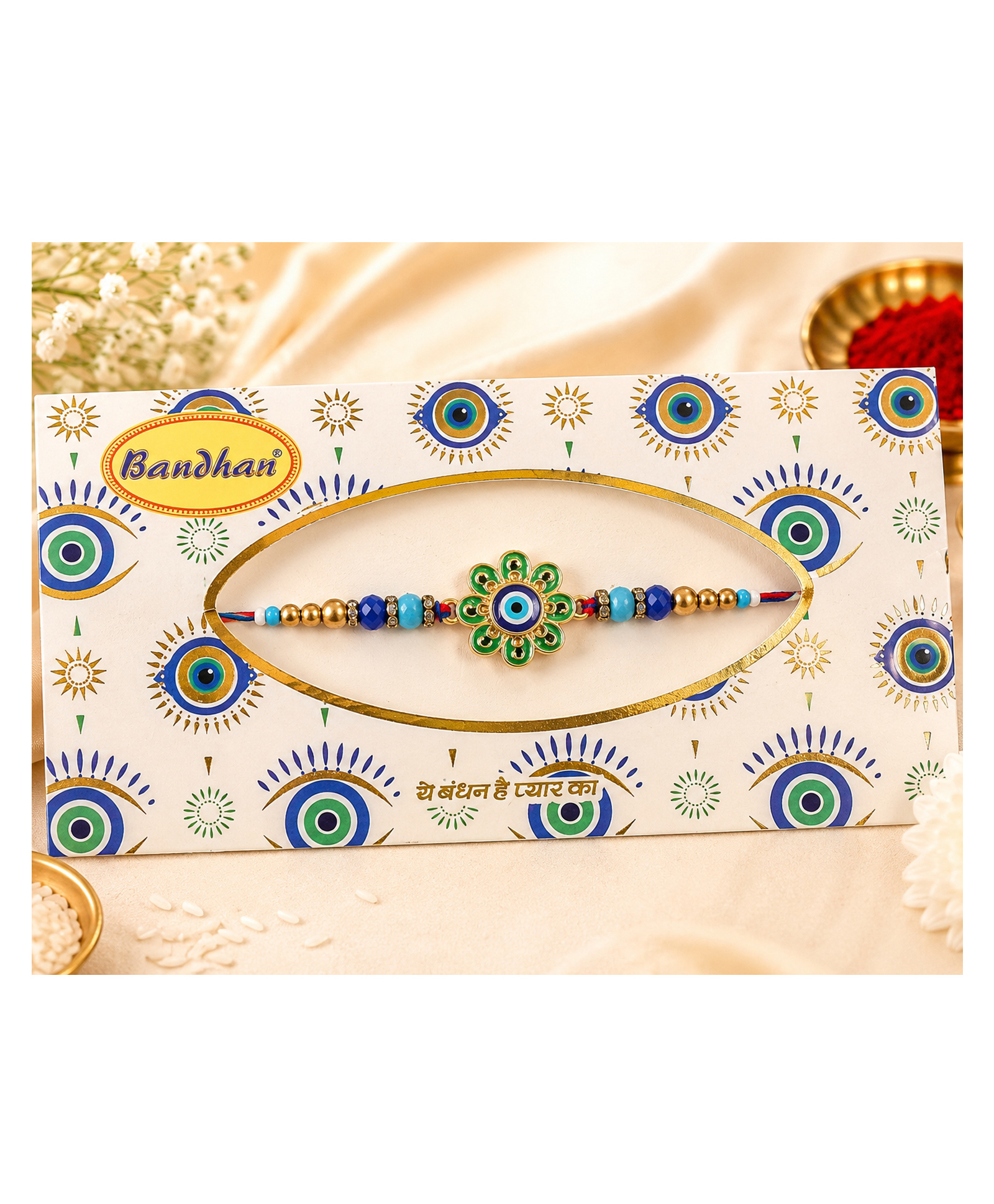 Evil Eye Rakhi - Blue & Gold| Premium Beaded Artwork| Perfect for Gifting| Raksha Bandhan| for Boys & Girls| Wards-off Evil Eyes-image-10