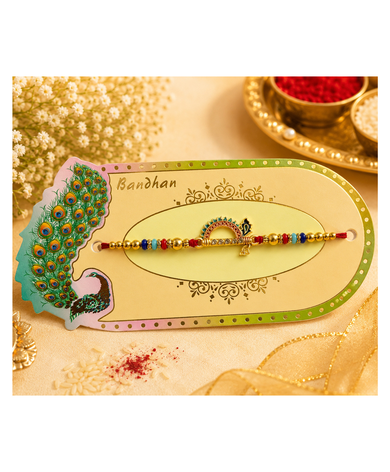Krishna Rakhi - Golden & Multicolor| Premium Beaded Artwork| Perfect for Gifting| Raksha Bhandan| for Boys & Girls-image-20