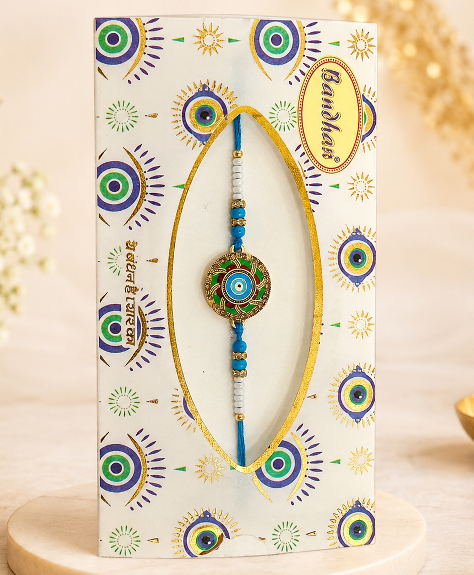 Evil Eye Rakhi - Light Blue & White| Premium Beaded Artwork| Perfect for Gifting | Raksha Bhandhan| for Boys & Girls| Wards-off Evil Eyes-image-11