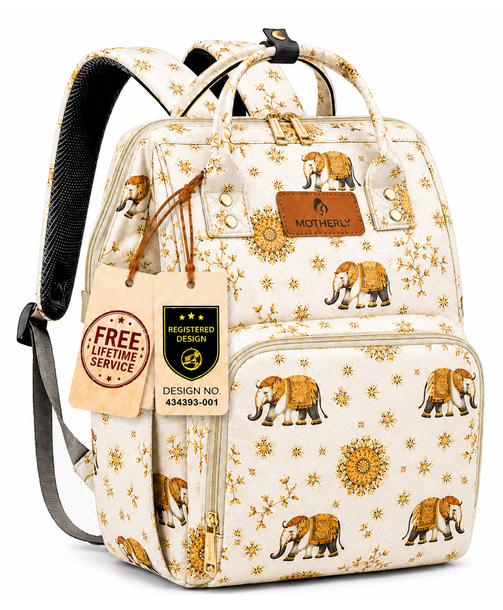 Motherly Patented Diaper Bag Backpack for Moms Waterproof Baby Travel & Maternity Bag Spacious Nappy Bag with Multiple Compartments, Insulated Bottle Pockets & Warranty - imperial Series, Golden-picture-22
