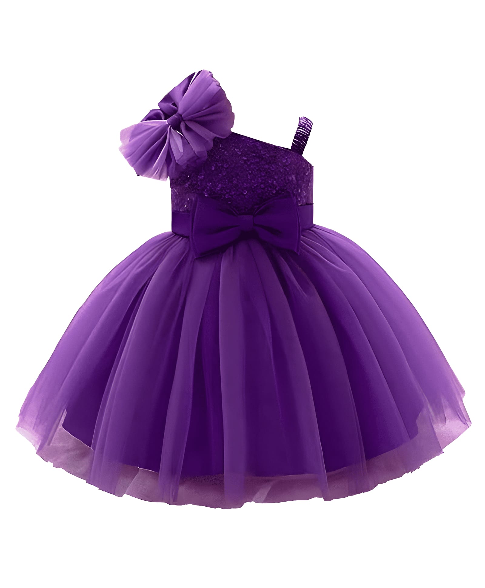 FOSTRIC Cotton Blend Knit Frill Sleeves Sequin Embellished Dress - Purple-image-13
