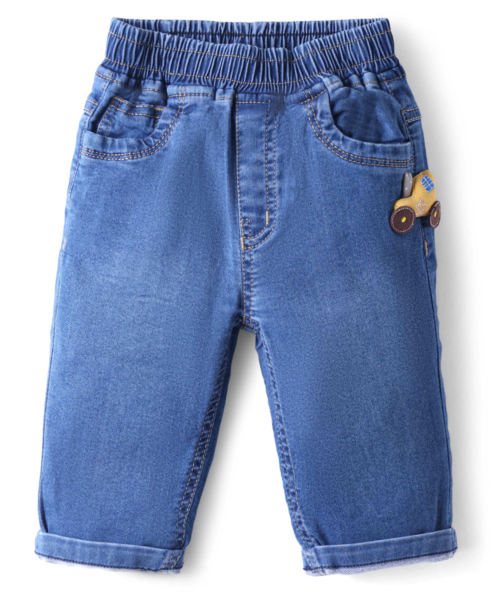 Little Kangaroos 100% Cotton Denim Full Length Jeans with Car Applique - Light Blue-picture-7