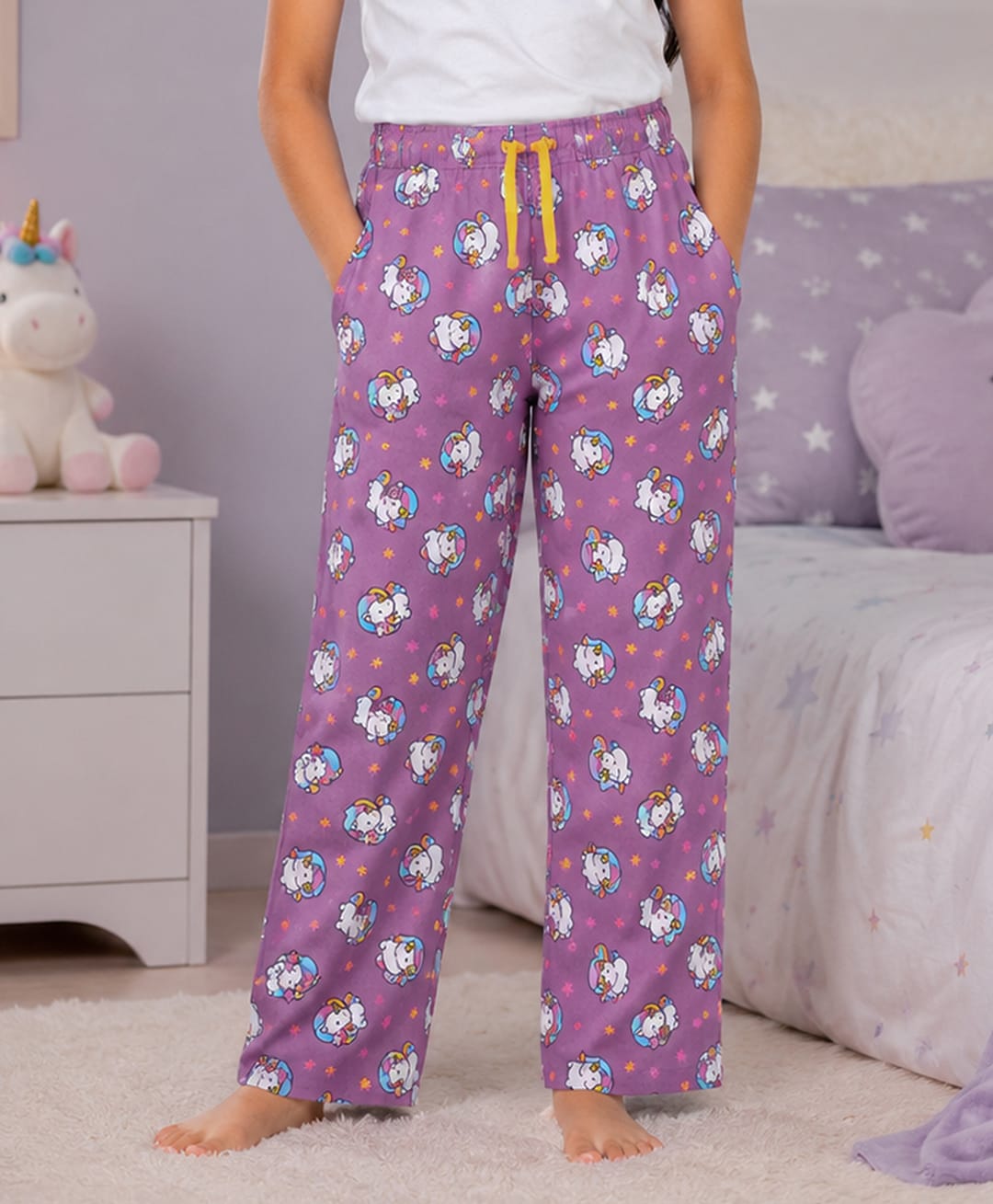 Kiddopanti Cotton Knit Unicorn Printed Pajamas - Magenta Purple-image-32