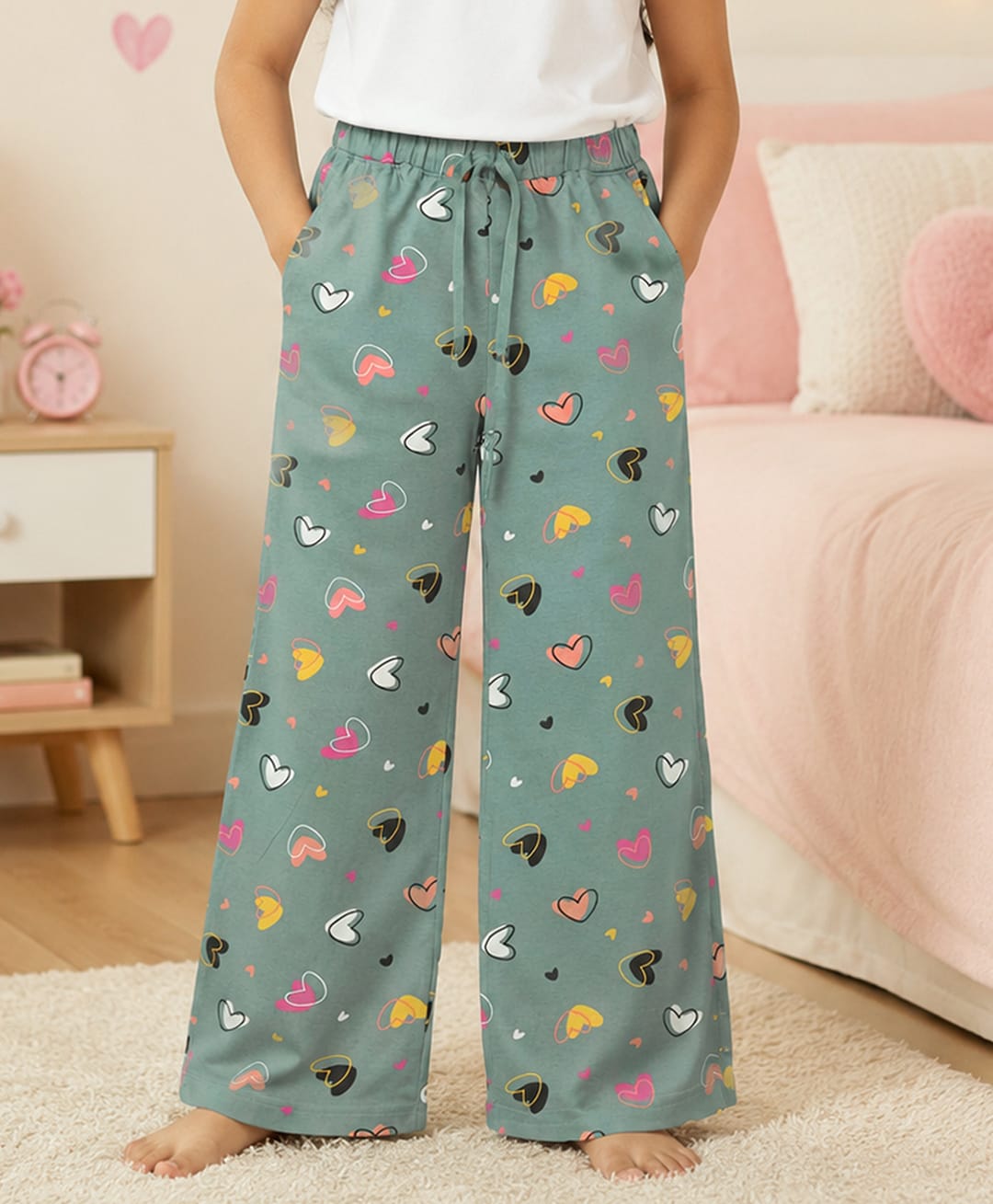 Kiddopanti Cotton Knit Hearts Printed Pajamas - Sage Blue-picture-34