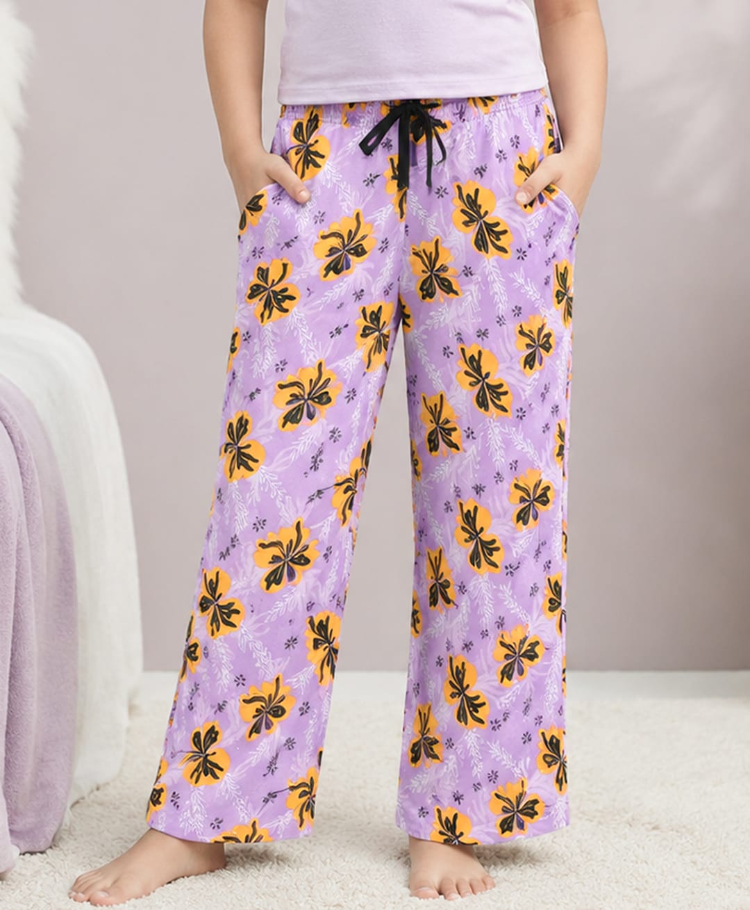 Kiddopanti Cotton Knit Floral Printed Pajamas - Lilac-picture-20