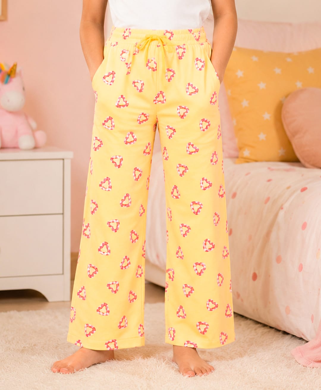 Kiddopanti Cotton Knit Hearts Printed Pajamas - Yellow-picture-32