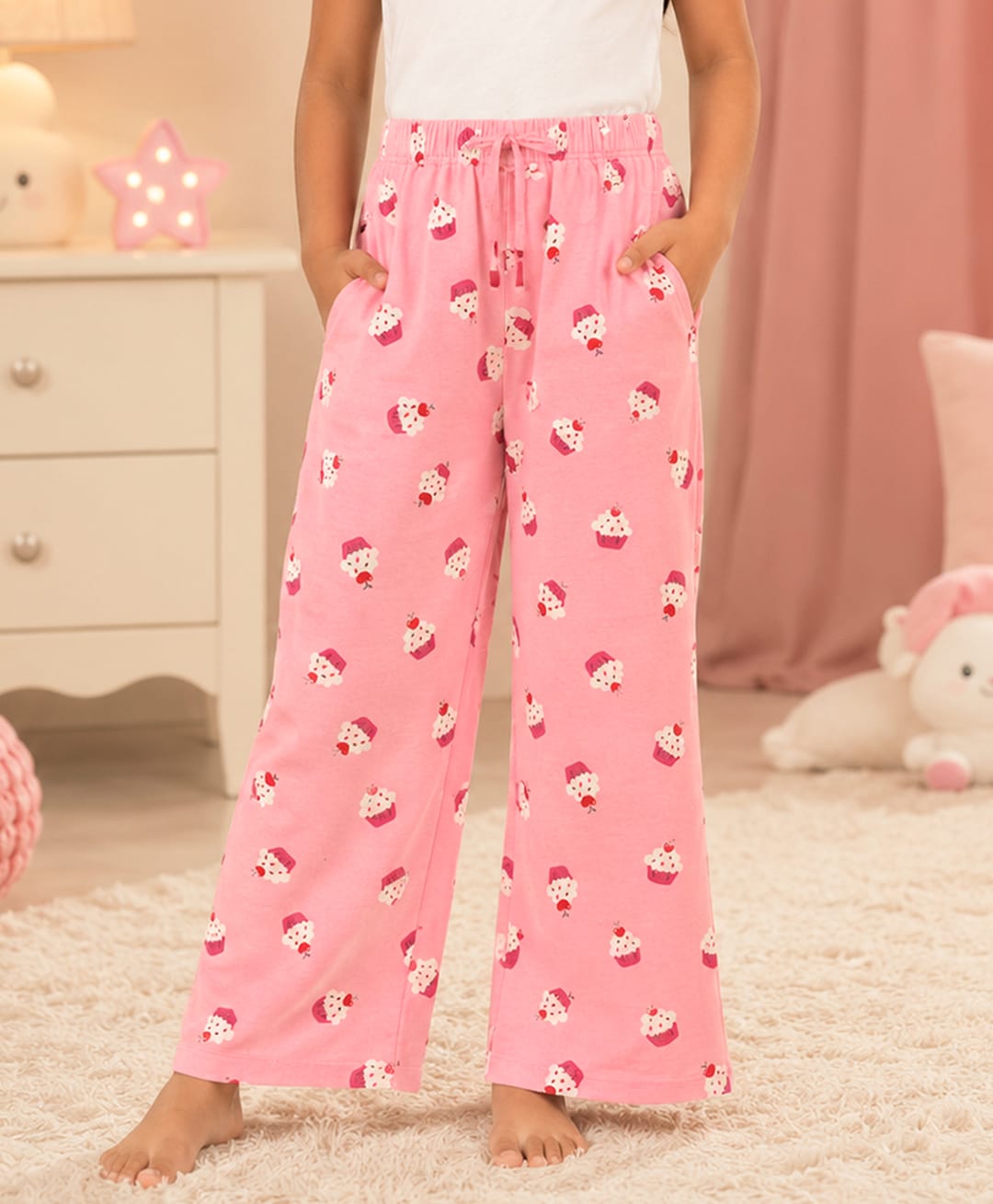 Kiddopanti Cotton Knit Cupcakes Printed Pajamas - Candy Pink-image-29