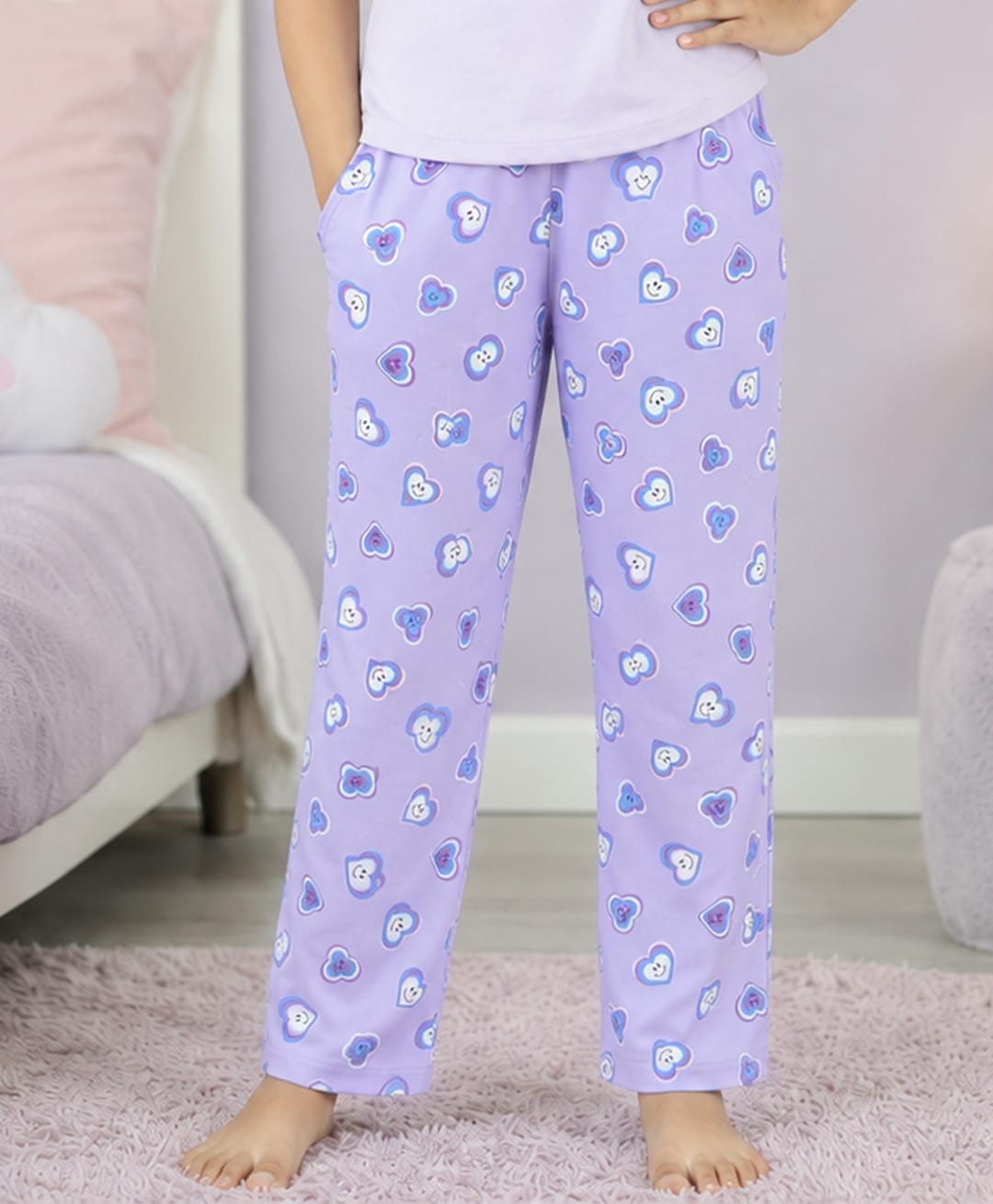 Kiddopanti Cotton Knit Smiling Hearts Printed Pajamas - Lavender-picture-40