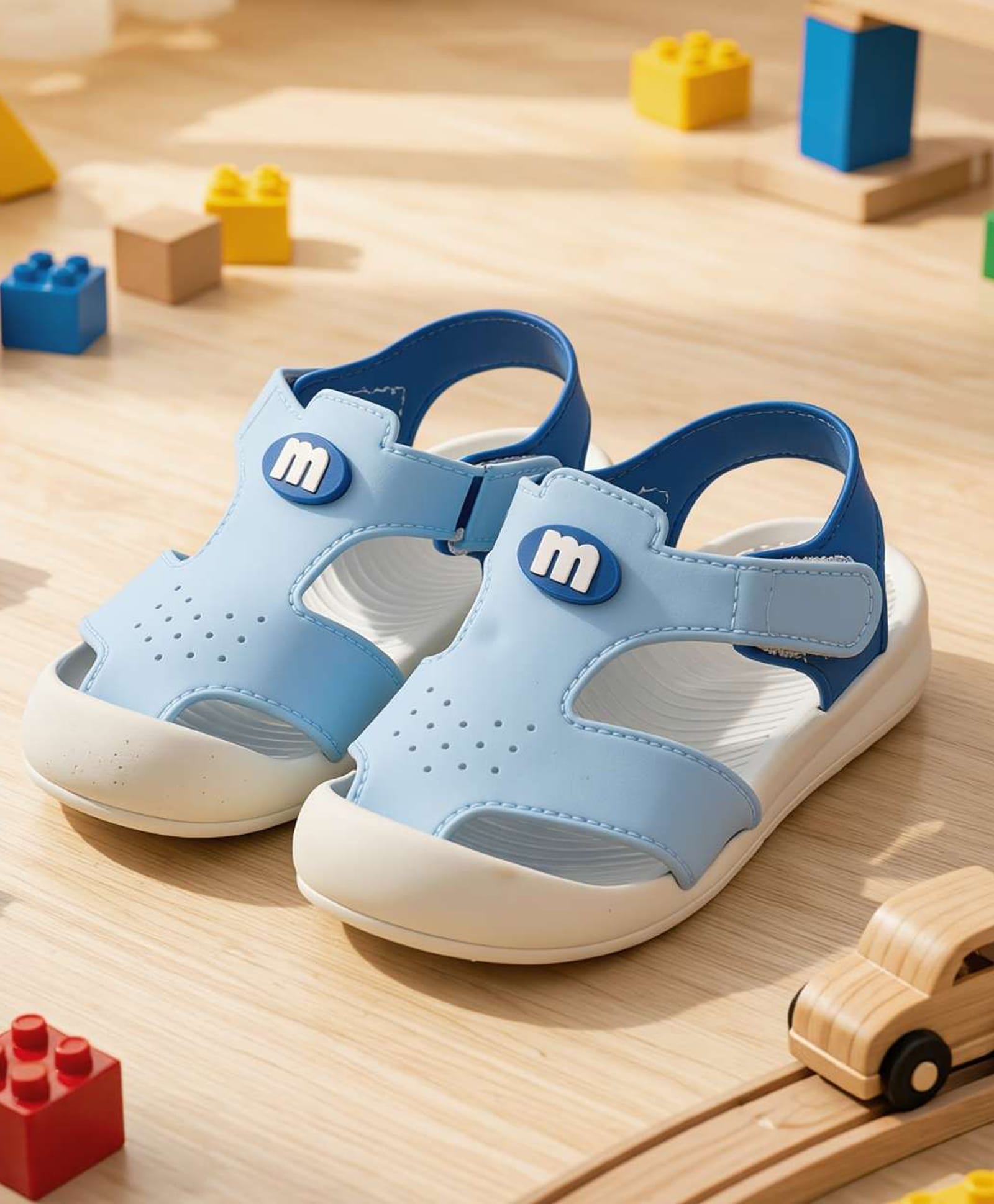 Yellow Bee Solid Velcro Closure Sandals - Sky Blue-picture-46